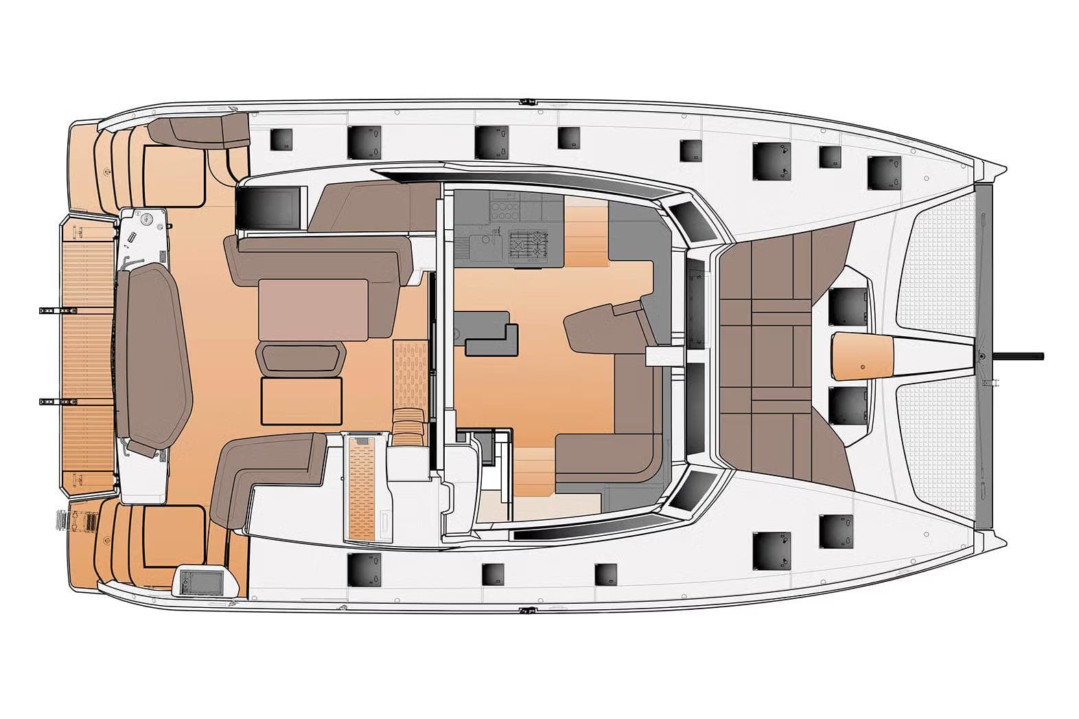 Manufacturer Provided Image: 2026 Fountaine Pajot FP48 Catamaran floor plan, showcasing spacious interior and deck layout.
