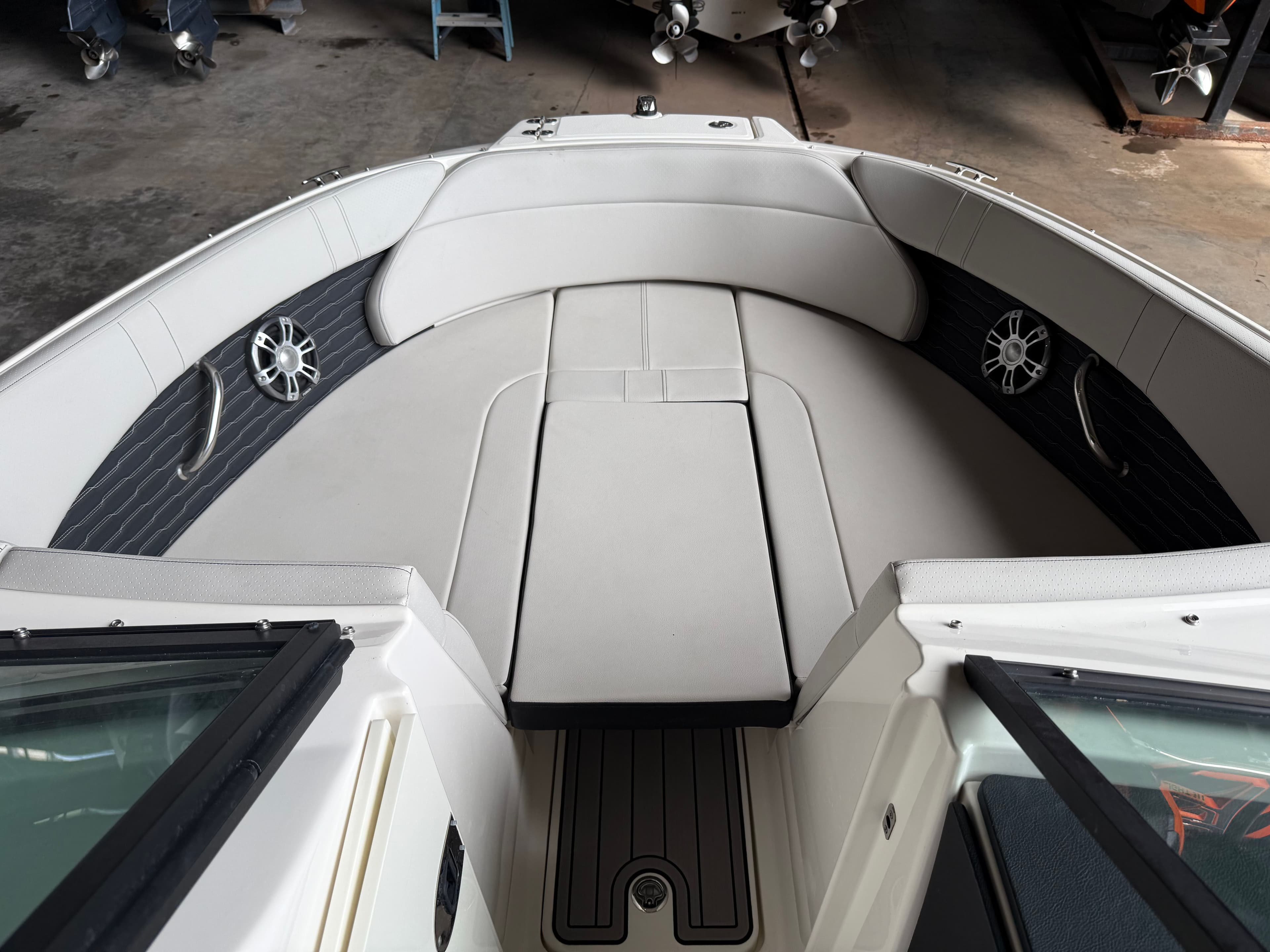 Interior of 2023 Sea Ray 23 SPX OB with luxurious seating.