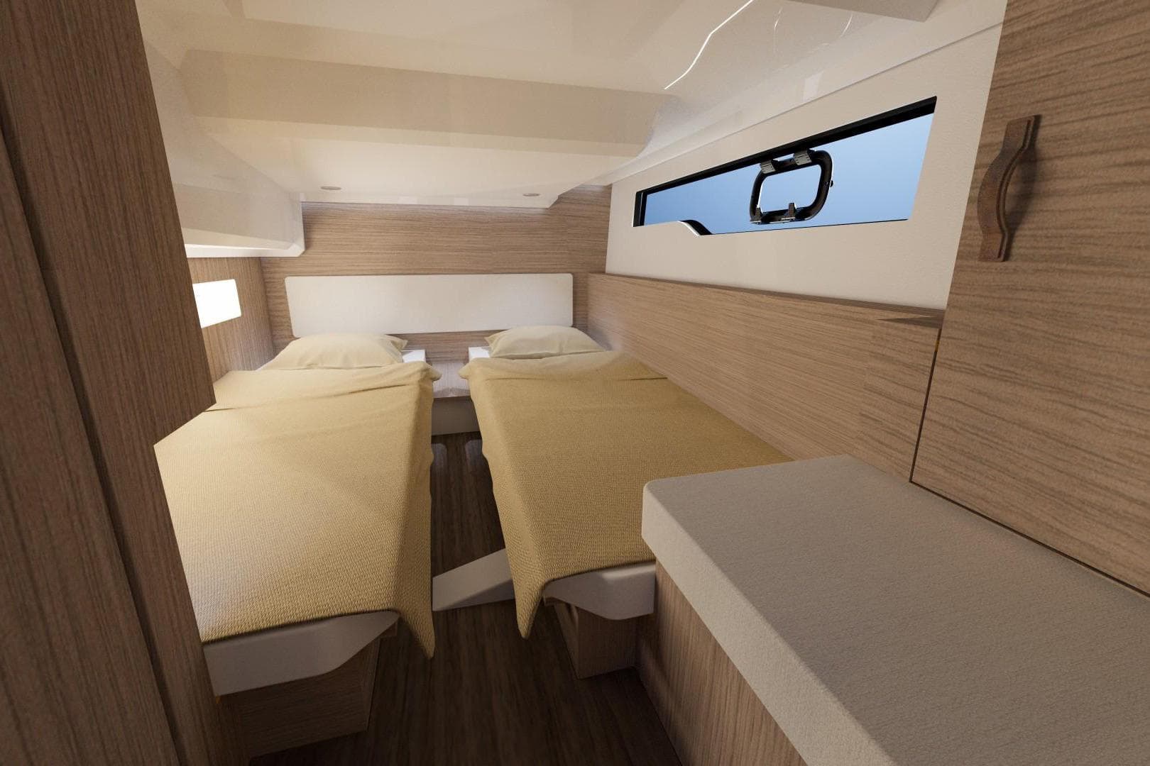 Manufacturer Provided Image: Interior cabin of 2026 Jeanneau NC 1095 Coupe Series 2 with twin beds.