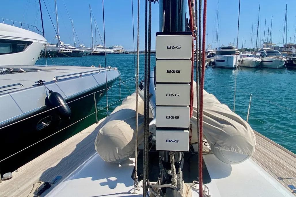 Sailing yacht Nautor Swan 60 FD, 2009, docked in marina with B&G instruments.