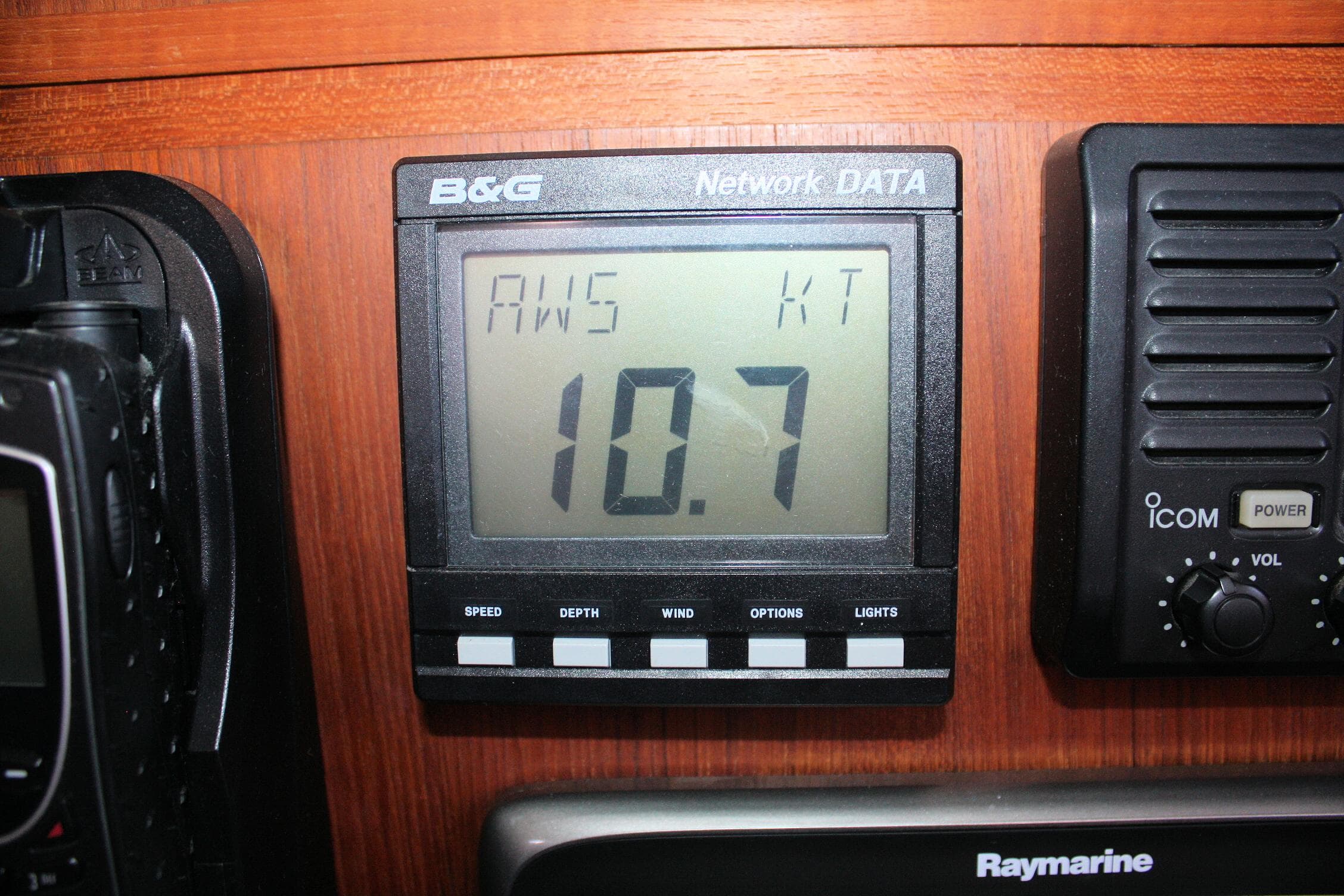 B&G Network Data display showing 10.7 knots on a 2004 Pacific Seacraft 31.