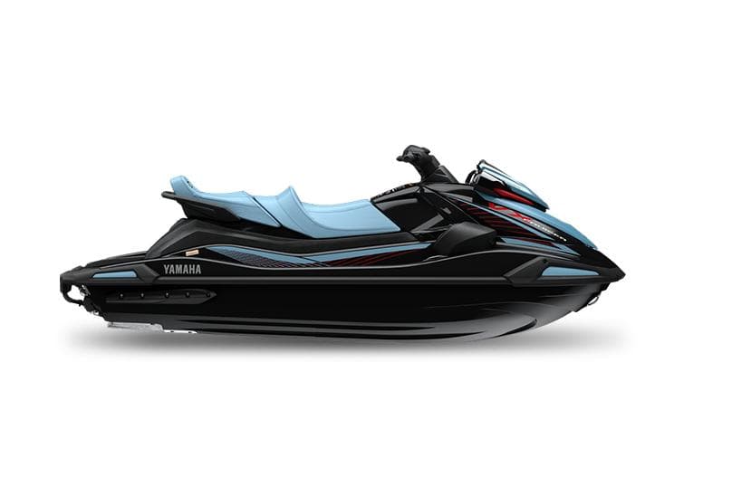 Manufacturer Provided Image: 2025 Yamaha WaveRunner VX Cruiser, sleek black design with blue accents, side view.