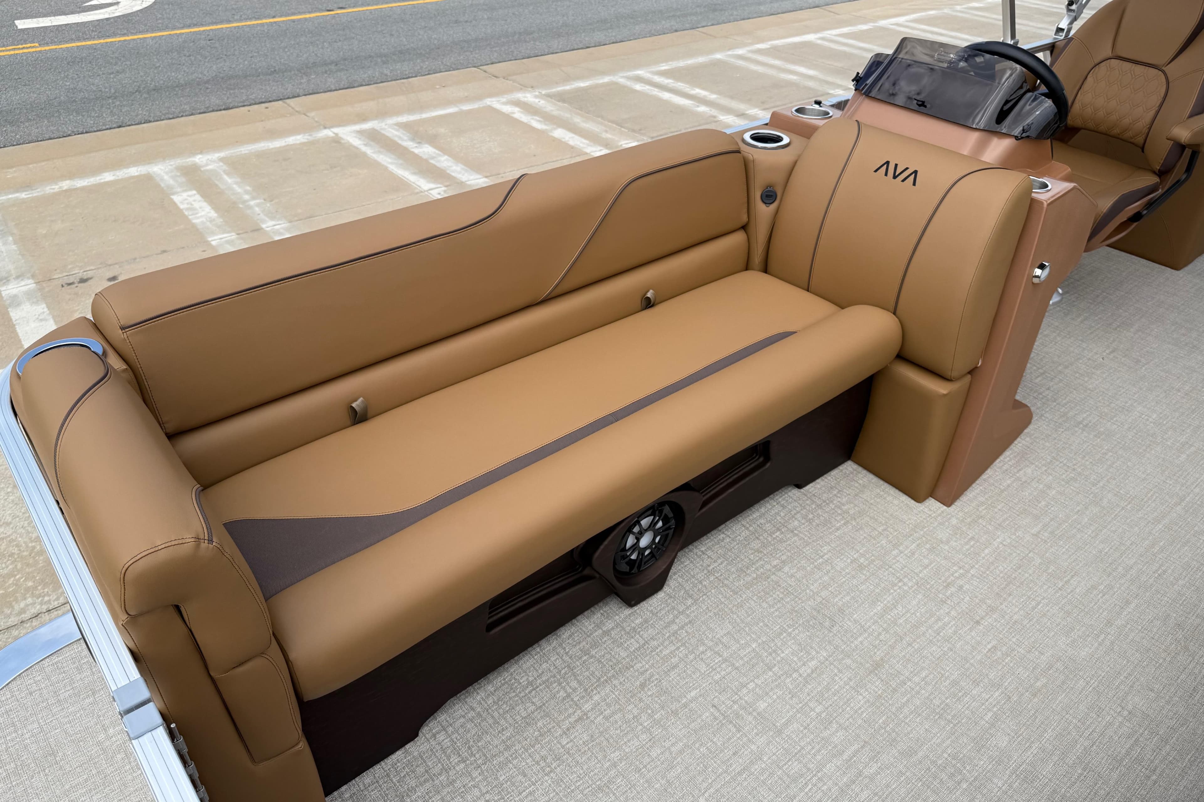2026 Avalon VENTURE QUAD LOUNGE with luxurious brown seating and modern dashboard design.