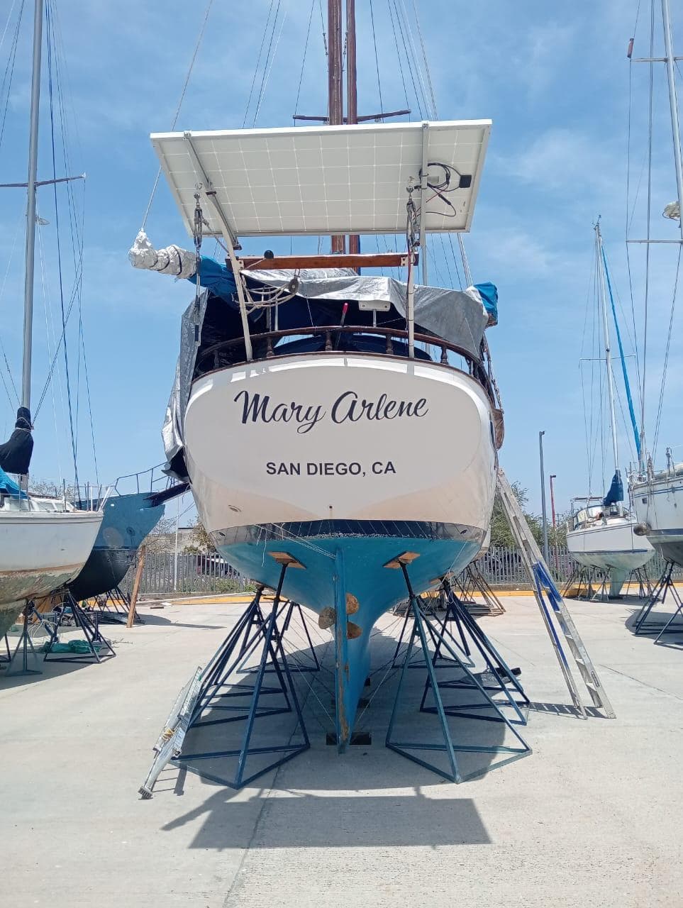 1973 Formosa 41 sailboat "Mary Arlene" docked in San Diego, CA.