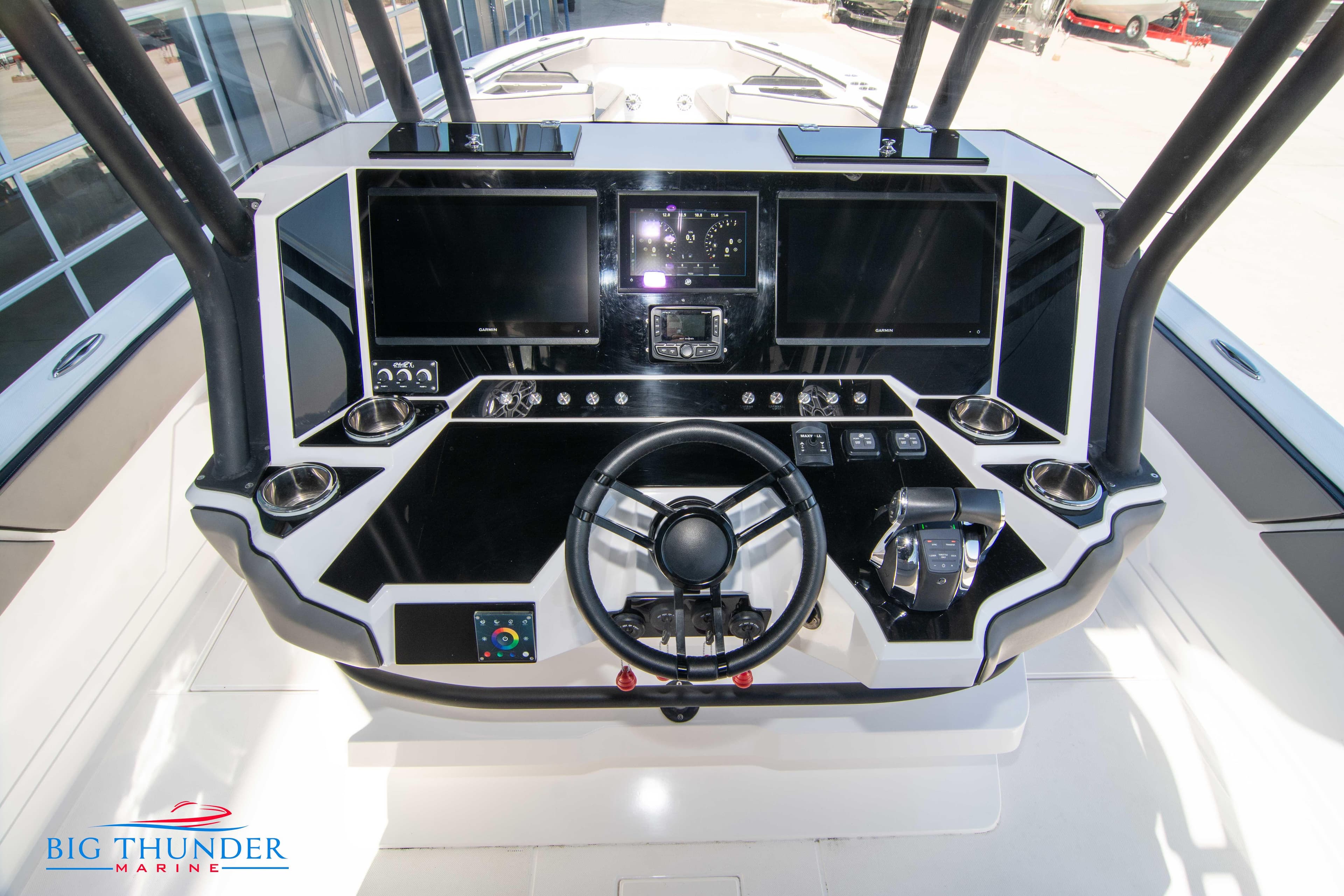 2023 Hayaari Marine H44Z boat dashboard with advanced navigation systems.