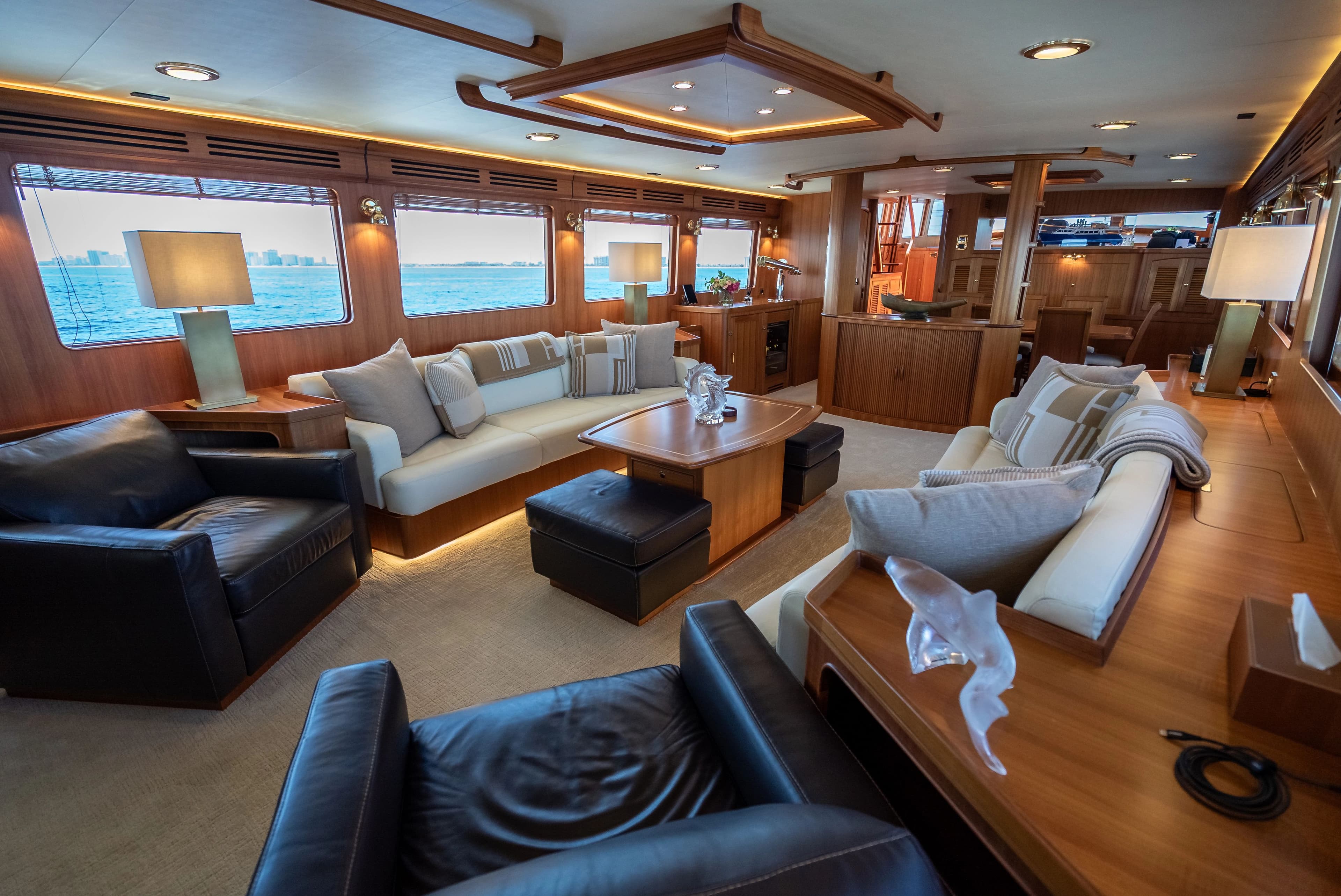 Luxurious interior of a 2011 Marlow Explorer yacht.