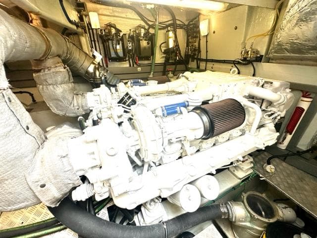 Engine room of a 2002 Sunseeker 75 Predator yacht.