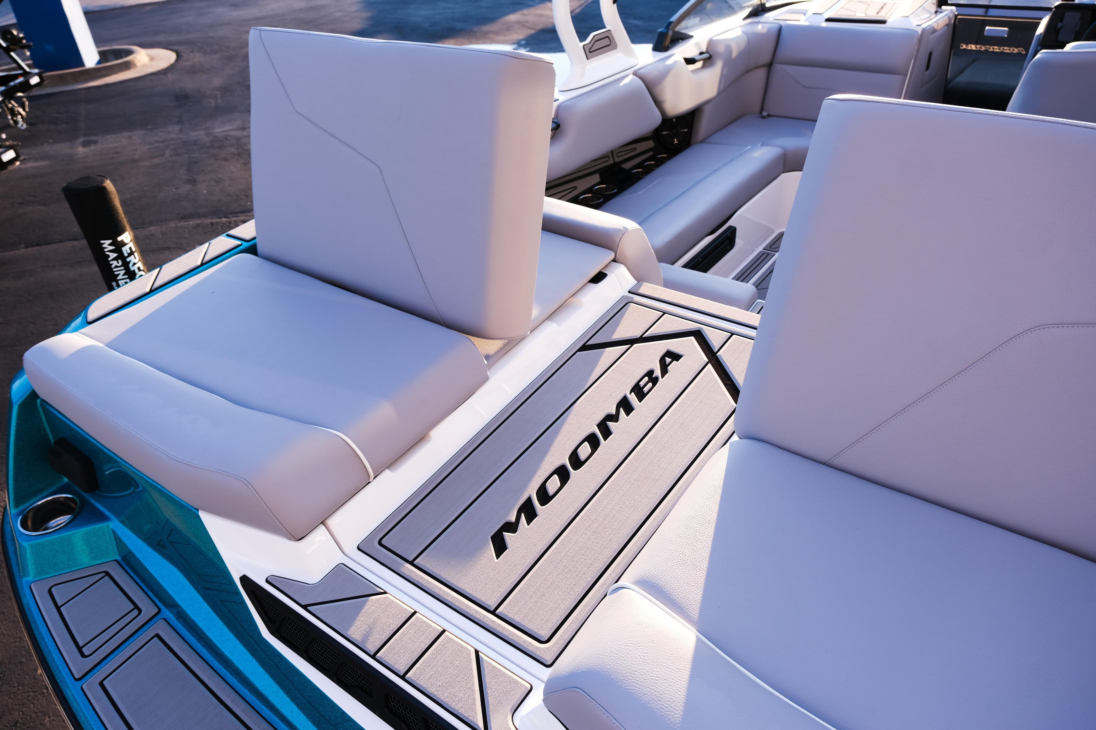2026 Moomba Max boat interior with sleek seating and stylish design.
