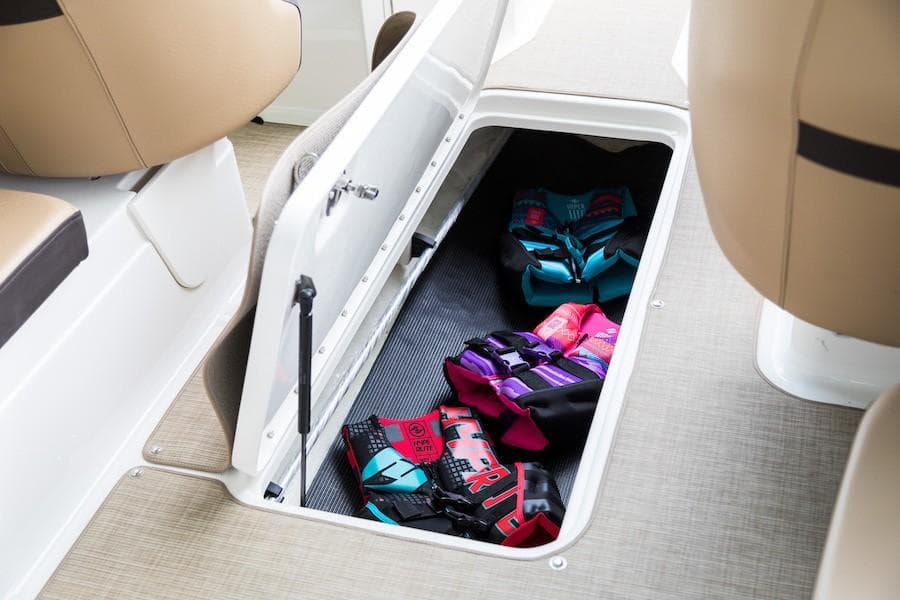 Manufacturer Provided Image: 2020 Sea Ray SPX 210 storage compartment with life jackets.