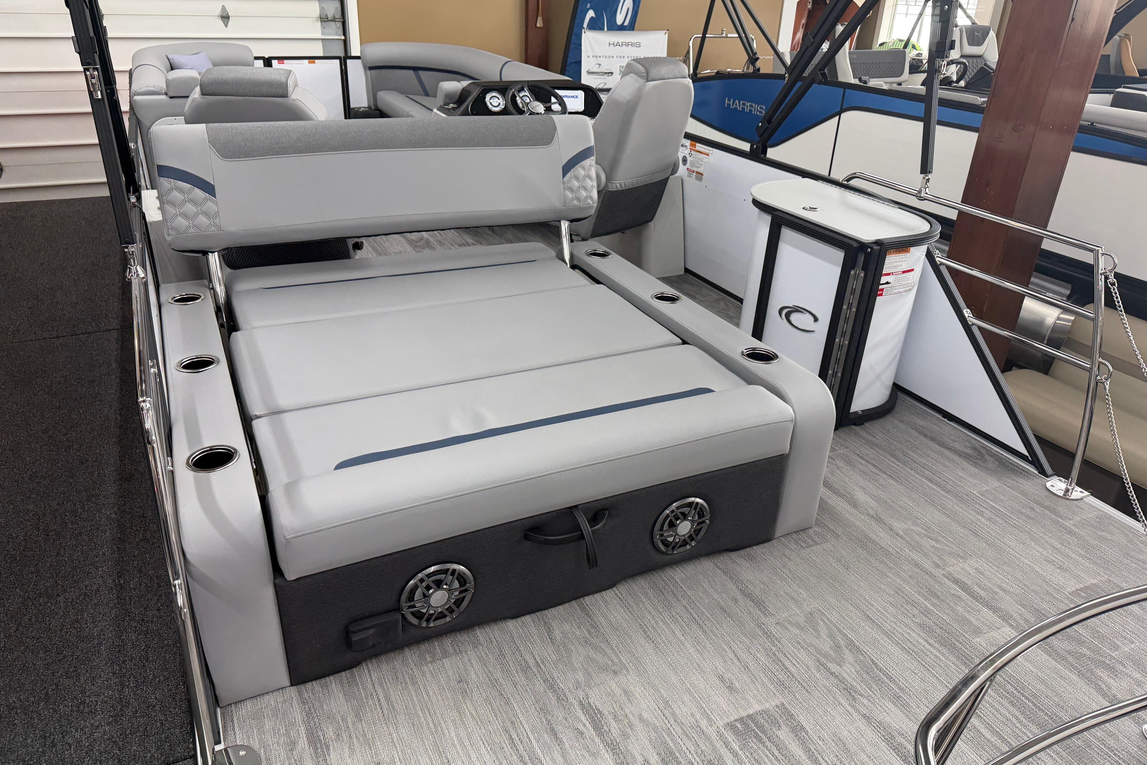 2026 Crest Conquest 250 SLSC boat interior with gray seating and modern design.