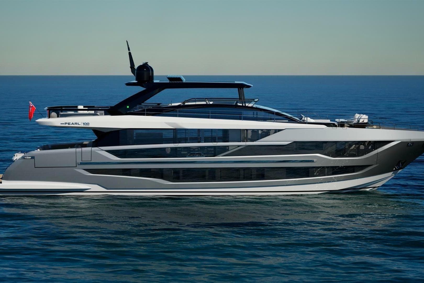 Luxury yacht Pearl 100 Hybrid 2026 on open sea.