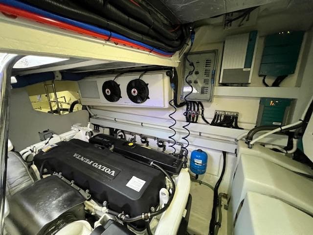 Engine room of 2020 Riviera 5400 Sport Yacht with Volvo Penta engine.