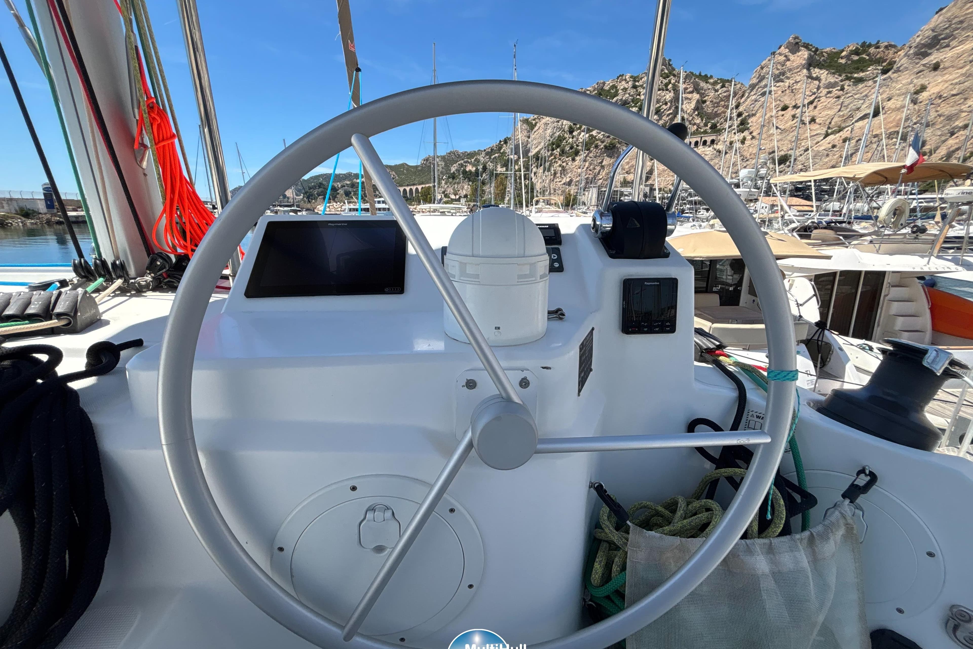 Bali CATSPACE 2022 steering wheel with mountain view.