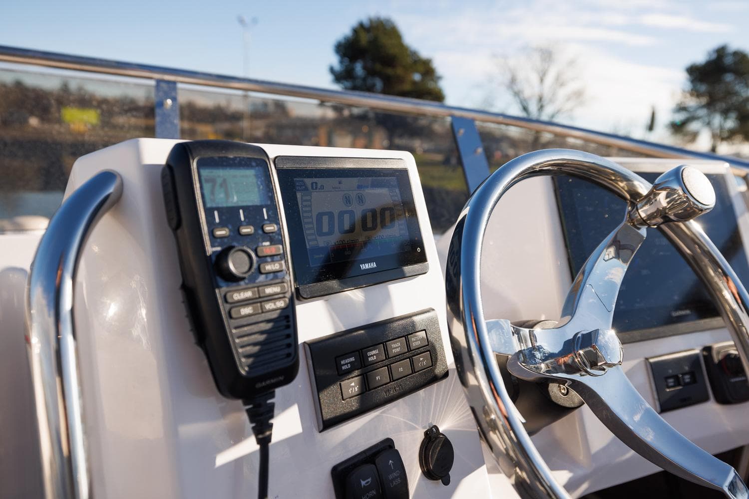 2026 Solara S-310 Sport Bridge dashboard with steering wheel and electronic controls.