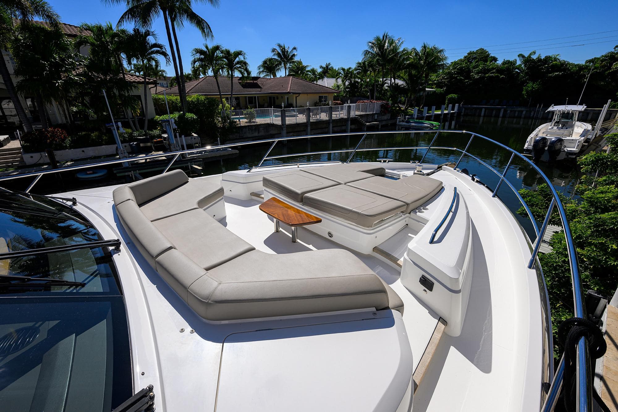Luxurious sun deck of the 2021 Princess F70 yacht.