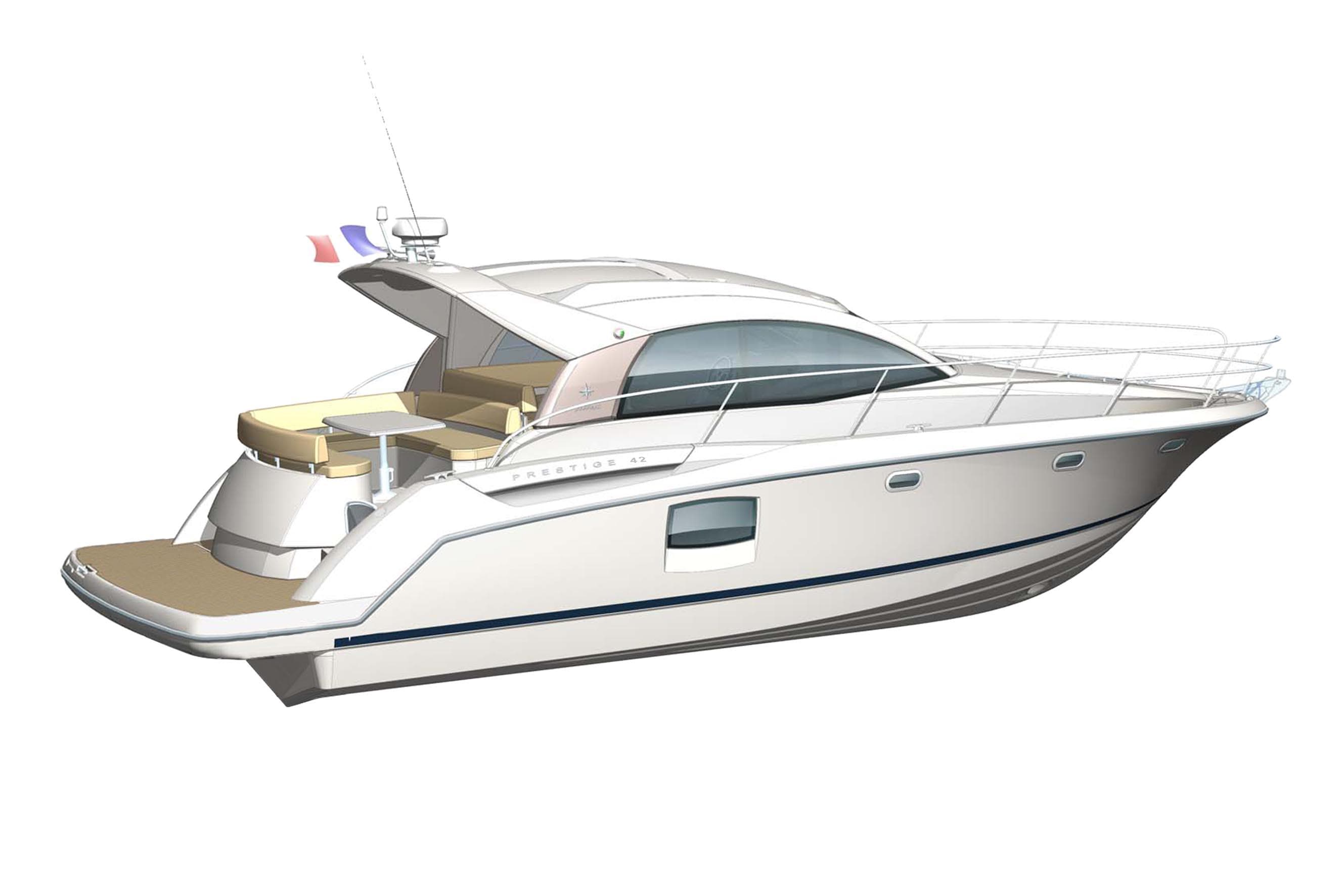 2012 Prestige 440S yacht, sleek design, side view, modern luxury vessel.