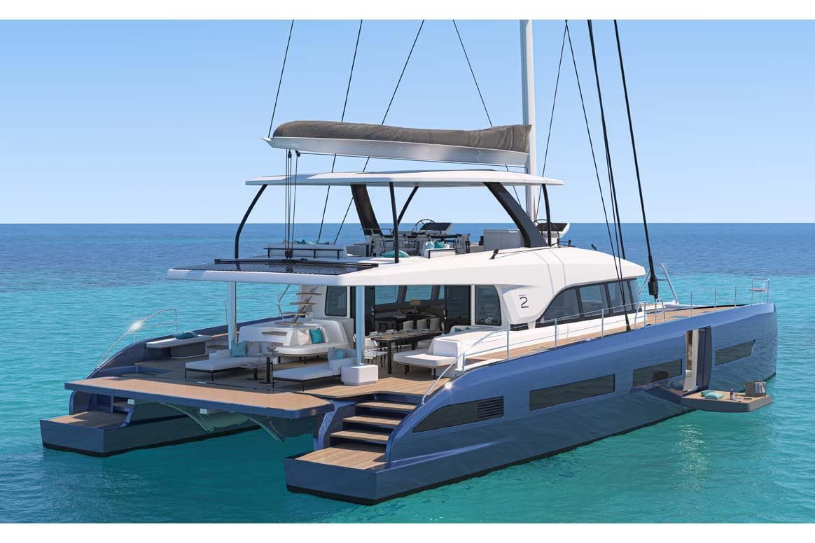 Manufacturer Provided Image: Luxury Lagoon Eighty 2 catamaran, 2026 model, sailing on clear blue ocean waters.
