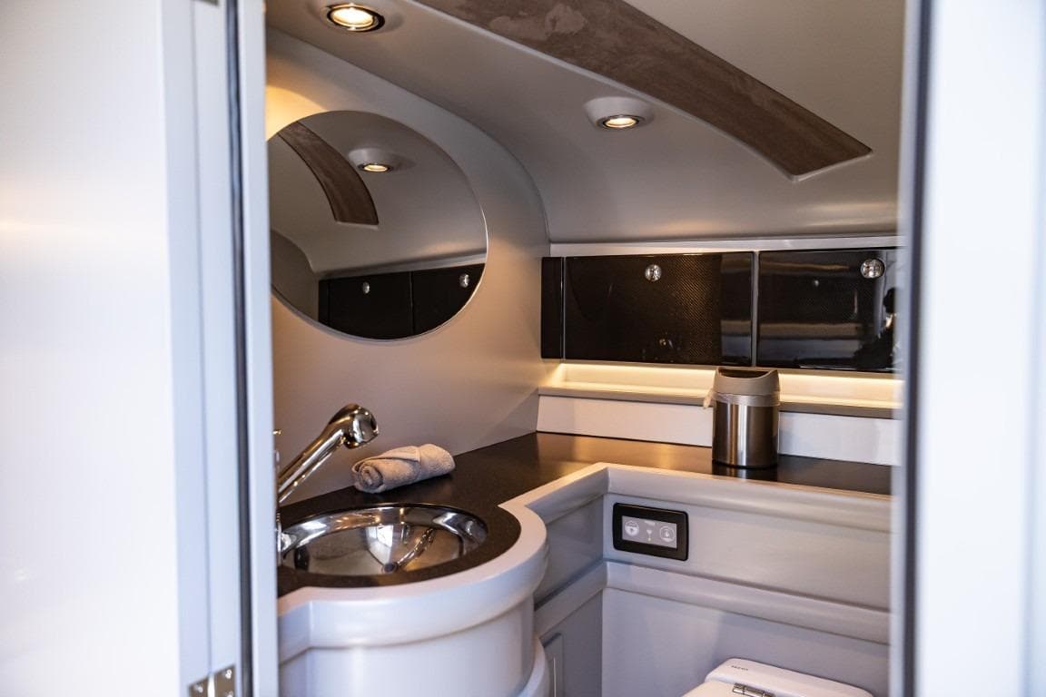 Luxurious bathroom interior of 2021 Wajer 38 yacht with modern fixtures and elegant design.
