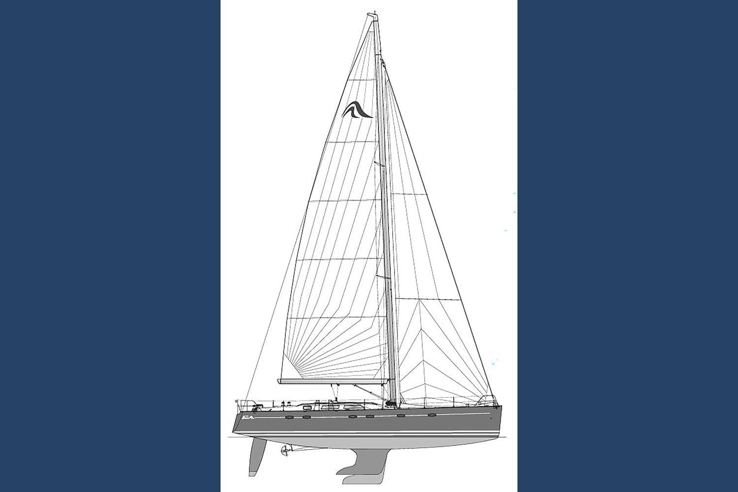 Line drawing of a 2004 Hanse 531 sailboat, showcasing its sleek design and sail configuration.