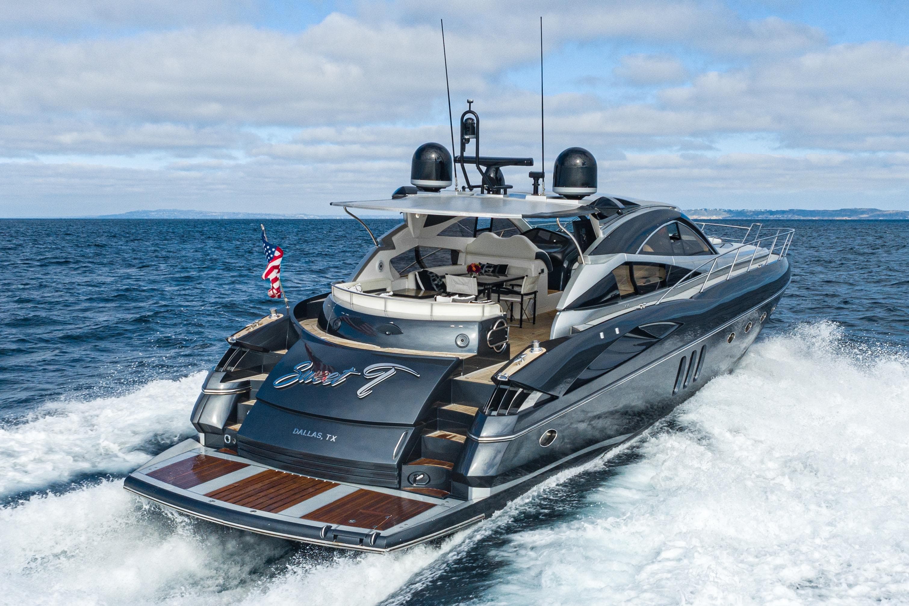 Luxury Sunseeker Predator 68 yacht cruising on open water, 2021 model.