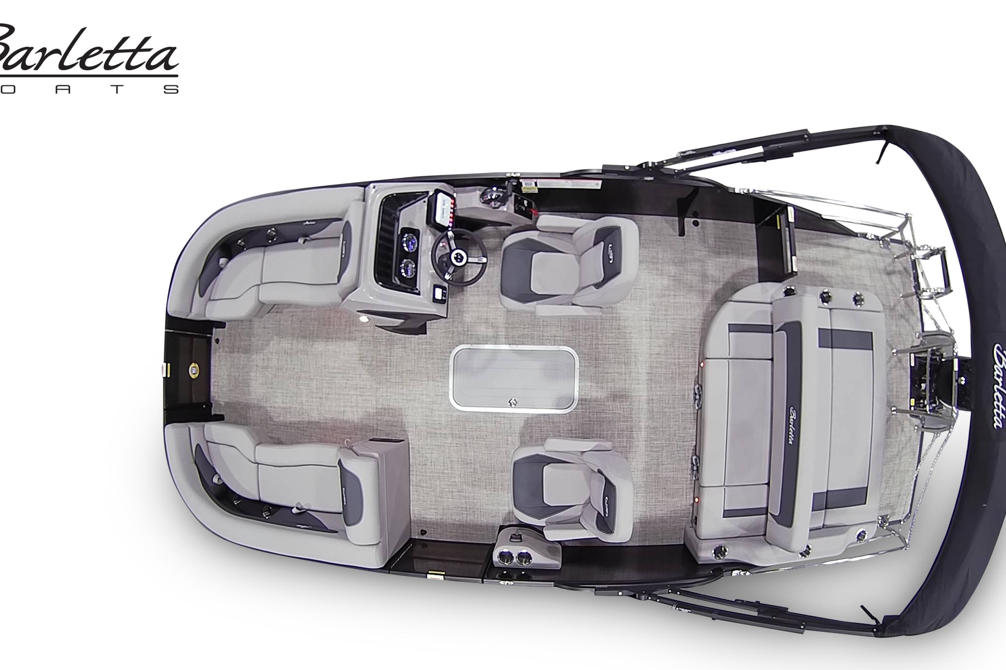 Top view of 2026 Barletta ARIA 22UC pontoon boat with spacious seating layout.