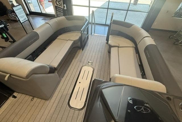 Interior of 2026 Veranda VR235L pontoon boat with spacious seating and modern design.