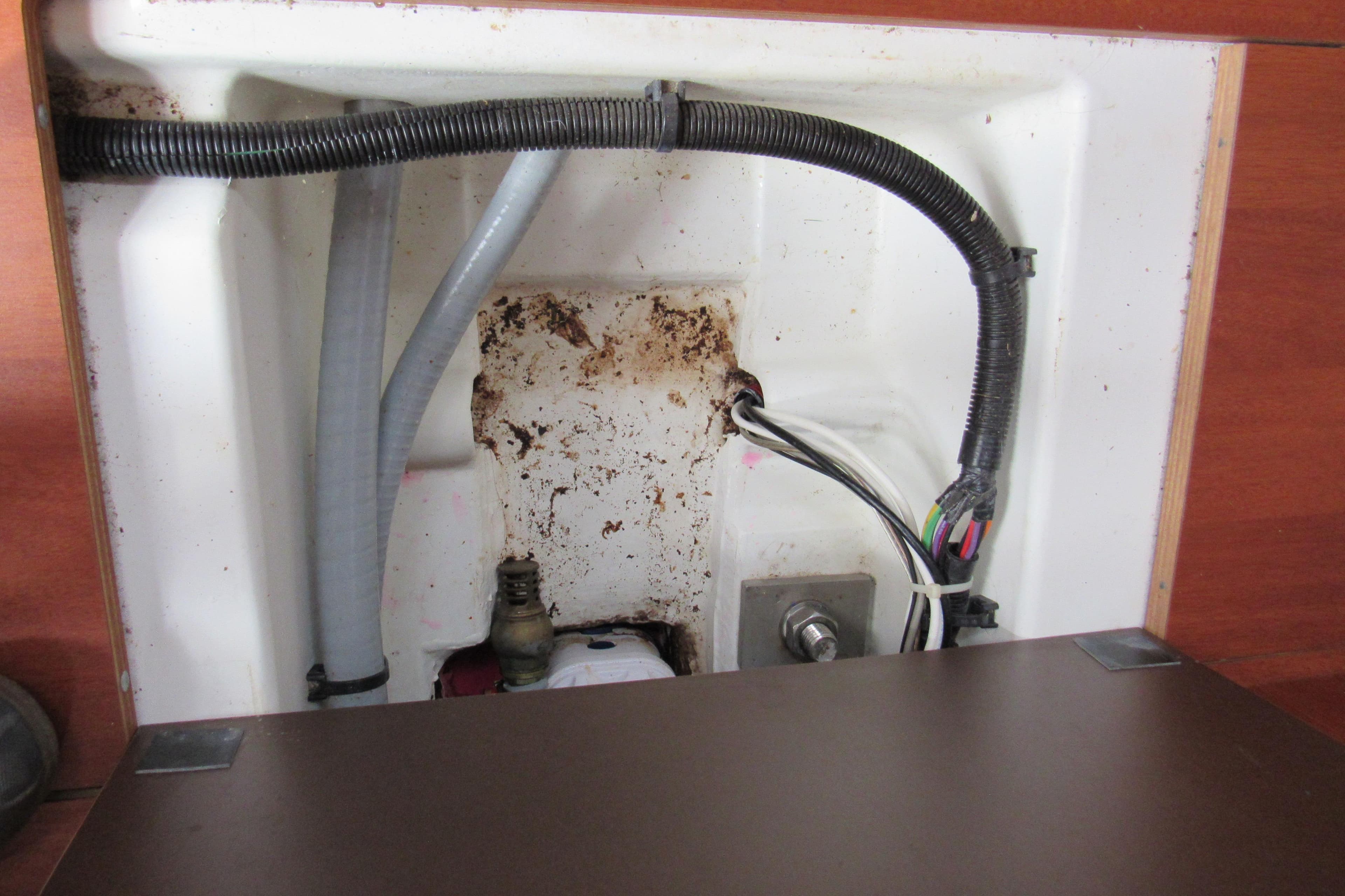 Interior view of a 2017 Beneteau Oceanis 41.1 yacht showing wiring and plumbing.