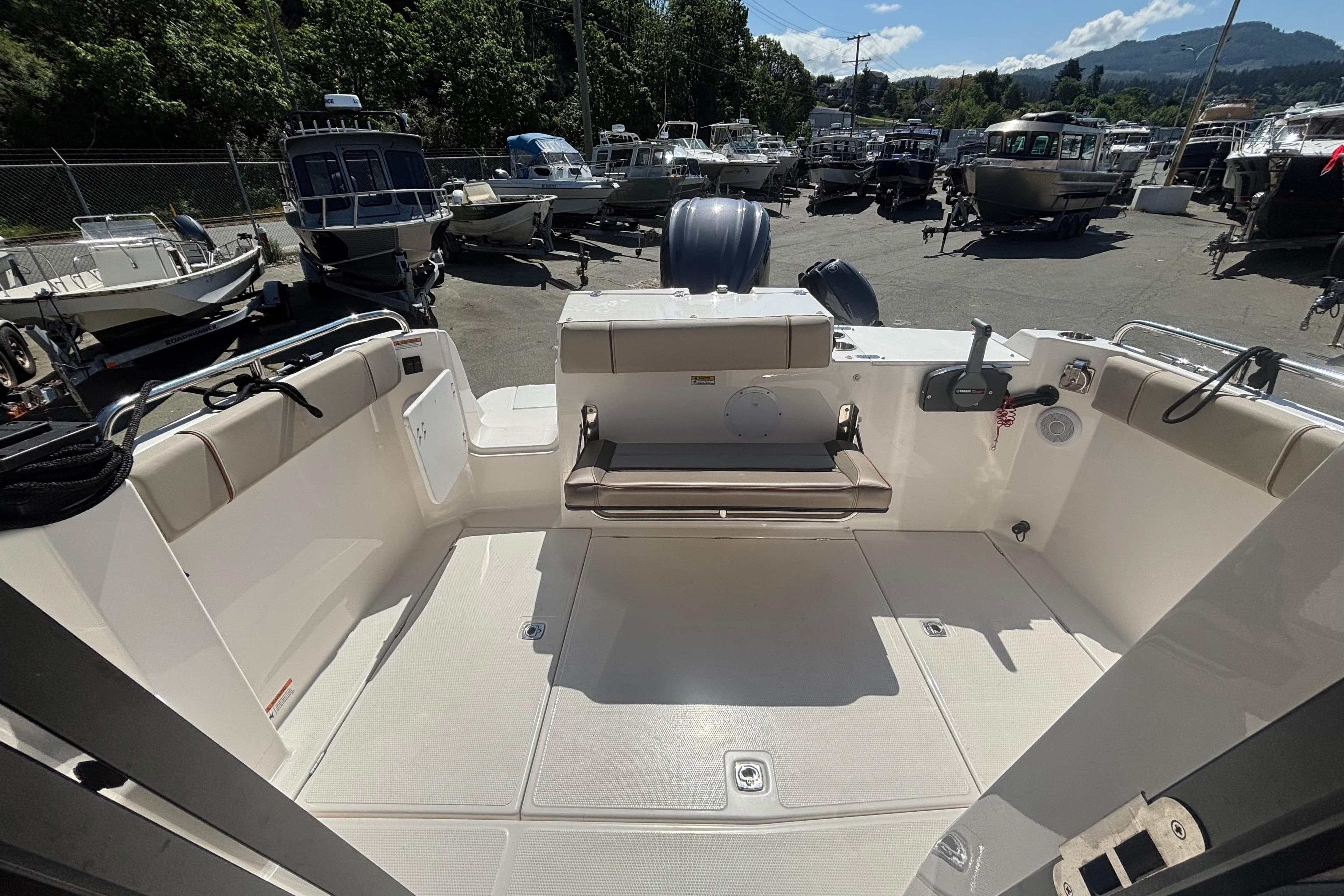 2021 Cutwater C-242 Coupe boat interior, showcasing spacious deck and seating area.