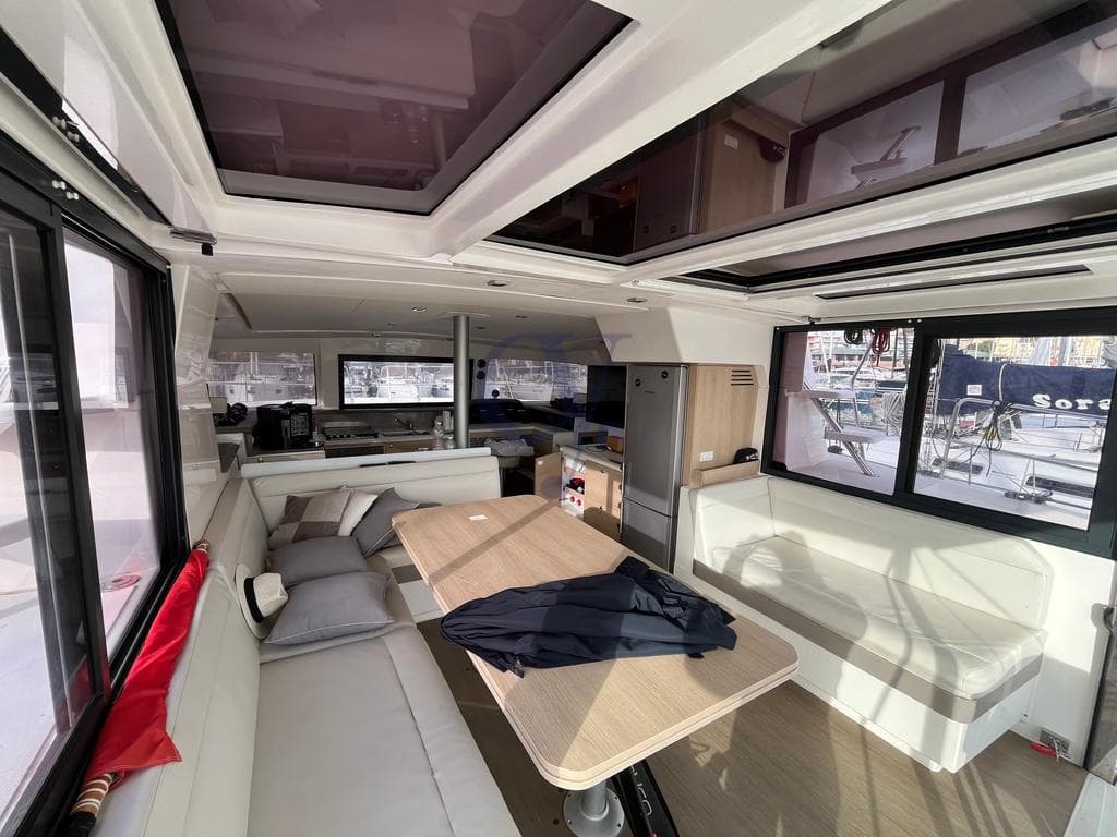 Interior of 2018 Catana Bali 4.1 catamaran with spacious seating and modern design.