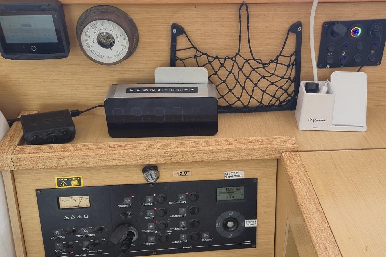 Control panel of a 2017 Lagoon 400 S2 yacht with navigation instruments.