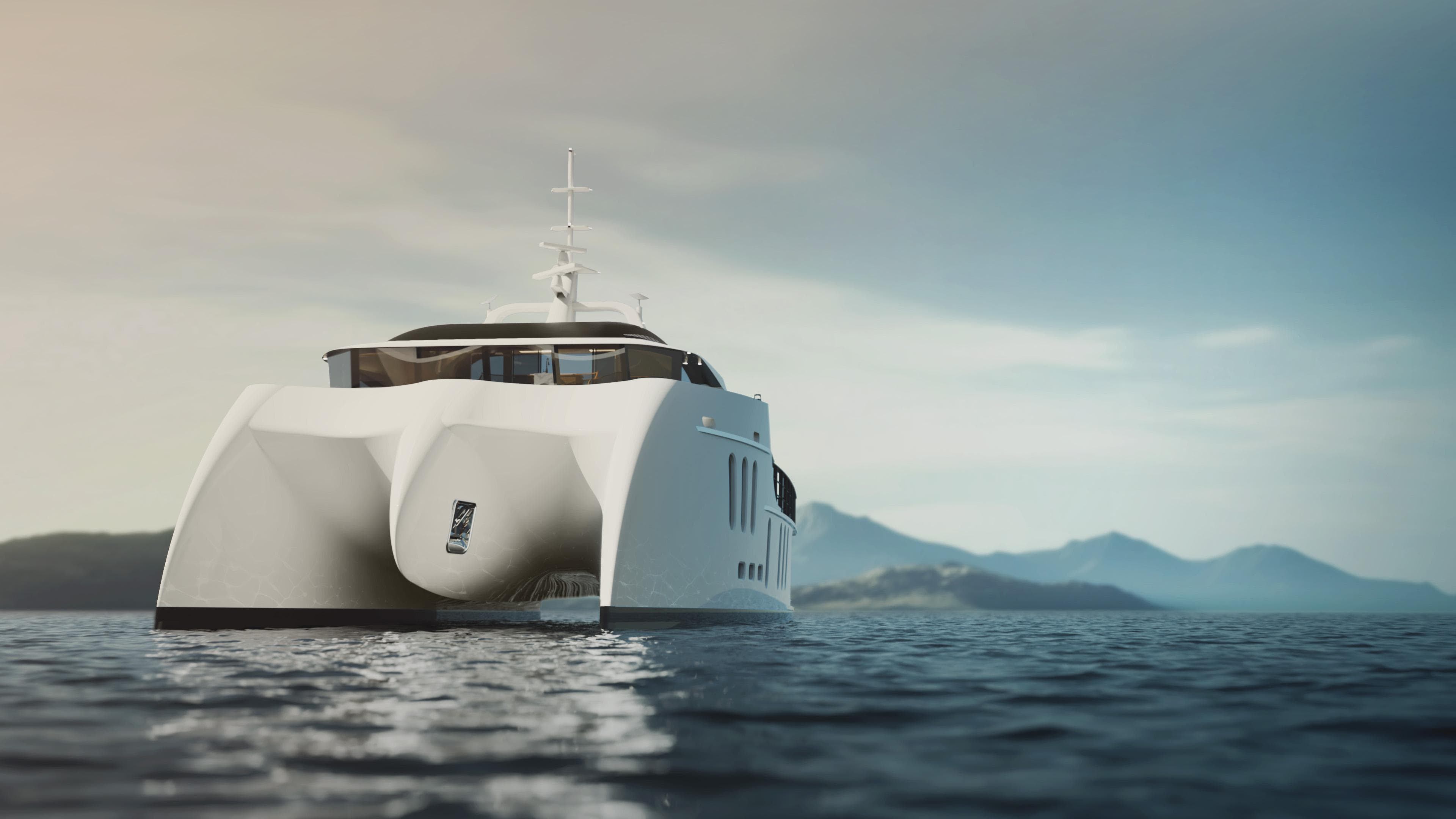 Luxurious 2026 Deo Juvante C24 yacht on serene ocean with distant mountains.