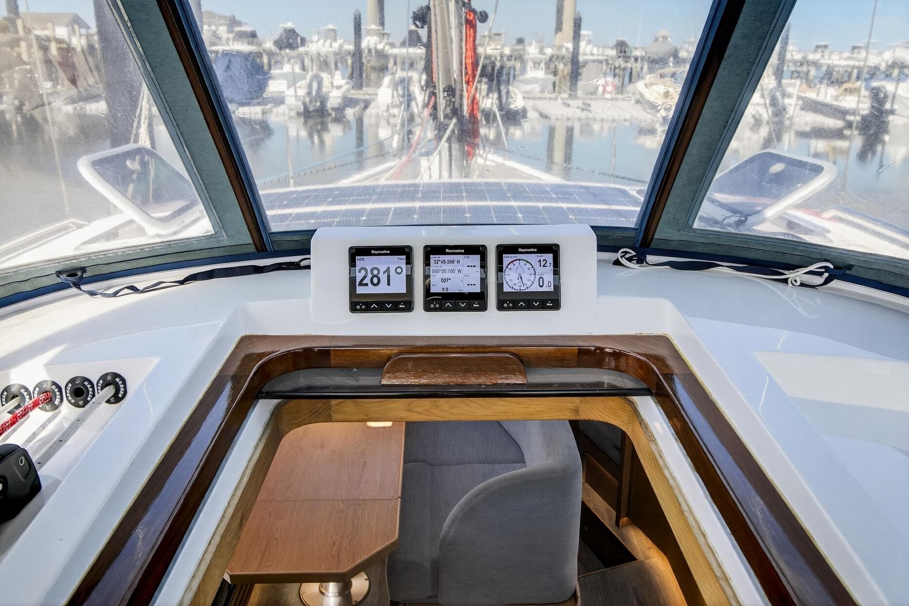 Interior view of 2024 Southerly 420 yacht with navigation instruments.