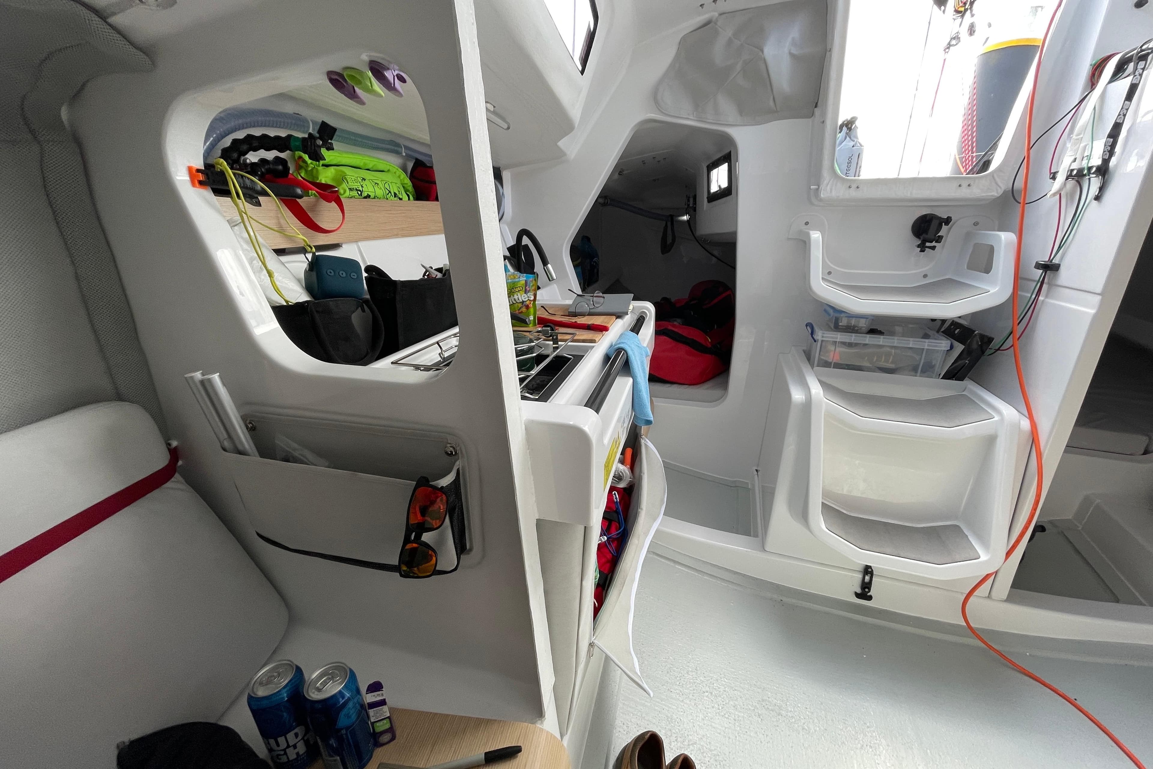 Interior of 2022 Dehler 30 One Design sailboat, featuring compact storage and modern amenities.