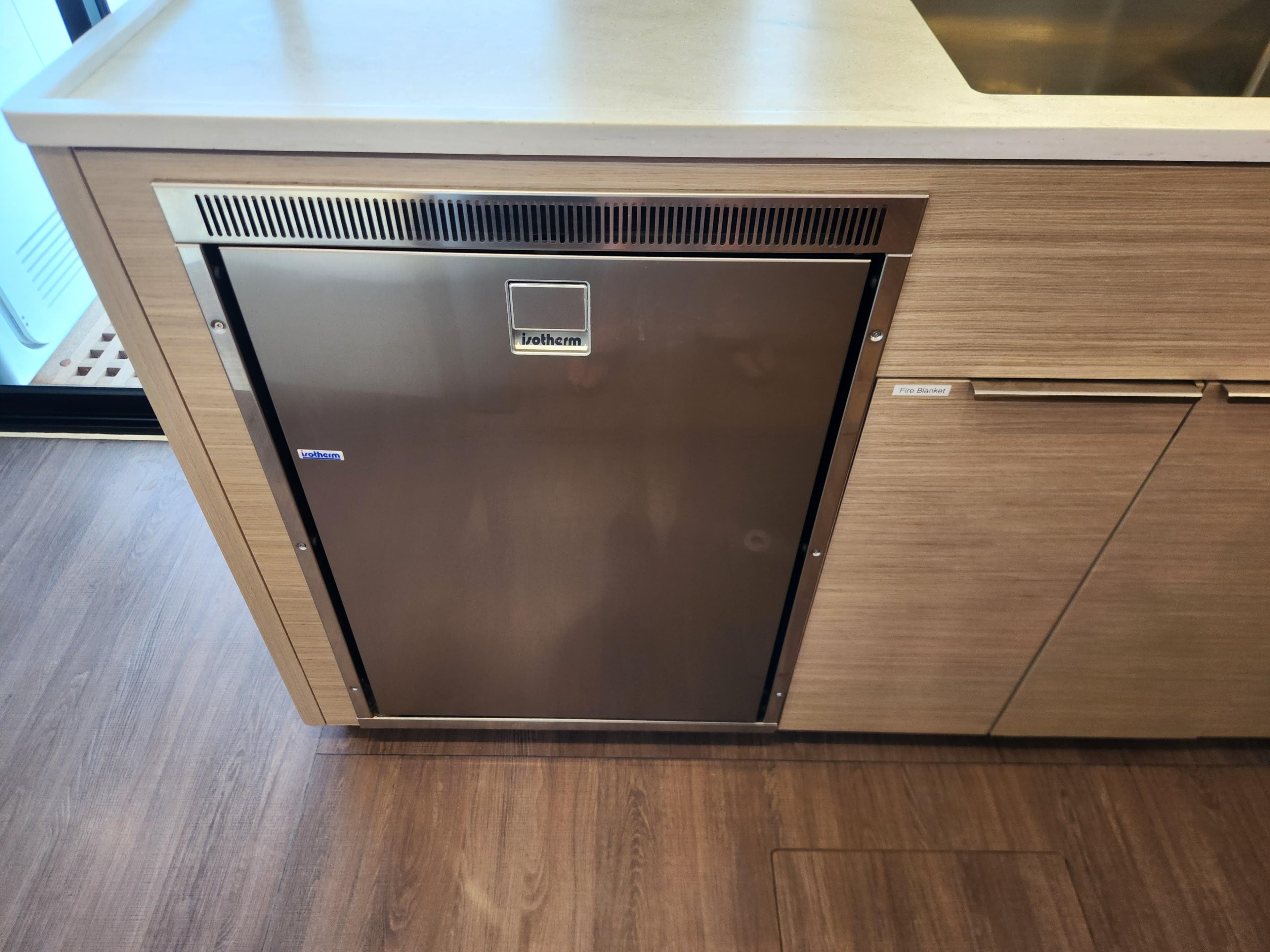 Kitchen area of Lagoon 46 yacht, 2024 model.