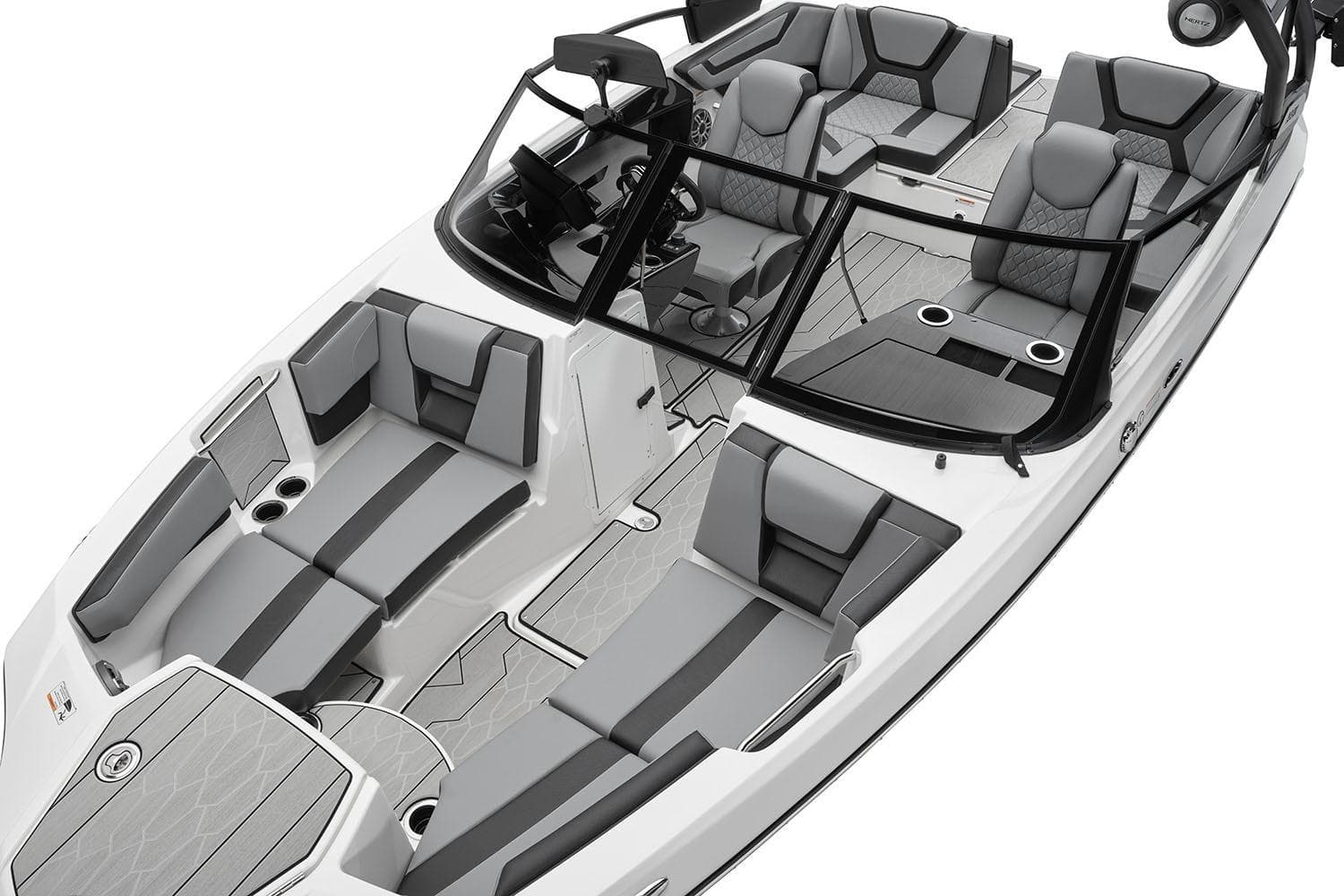 Manufacturer Provided Image: 2026 Yamaha Boats 222XD interior, featuring sleek gray seating and modern design.