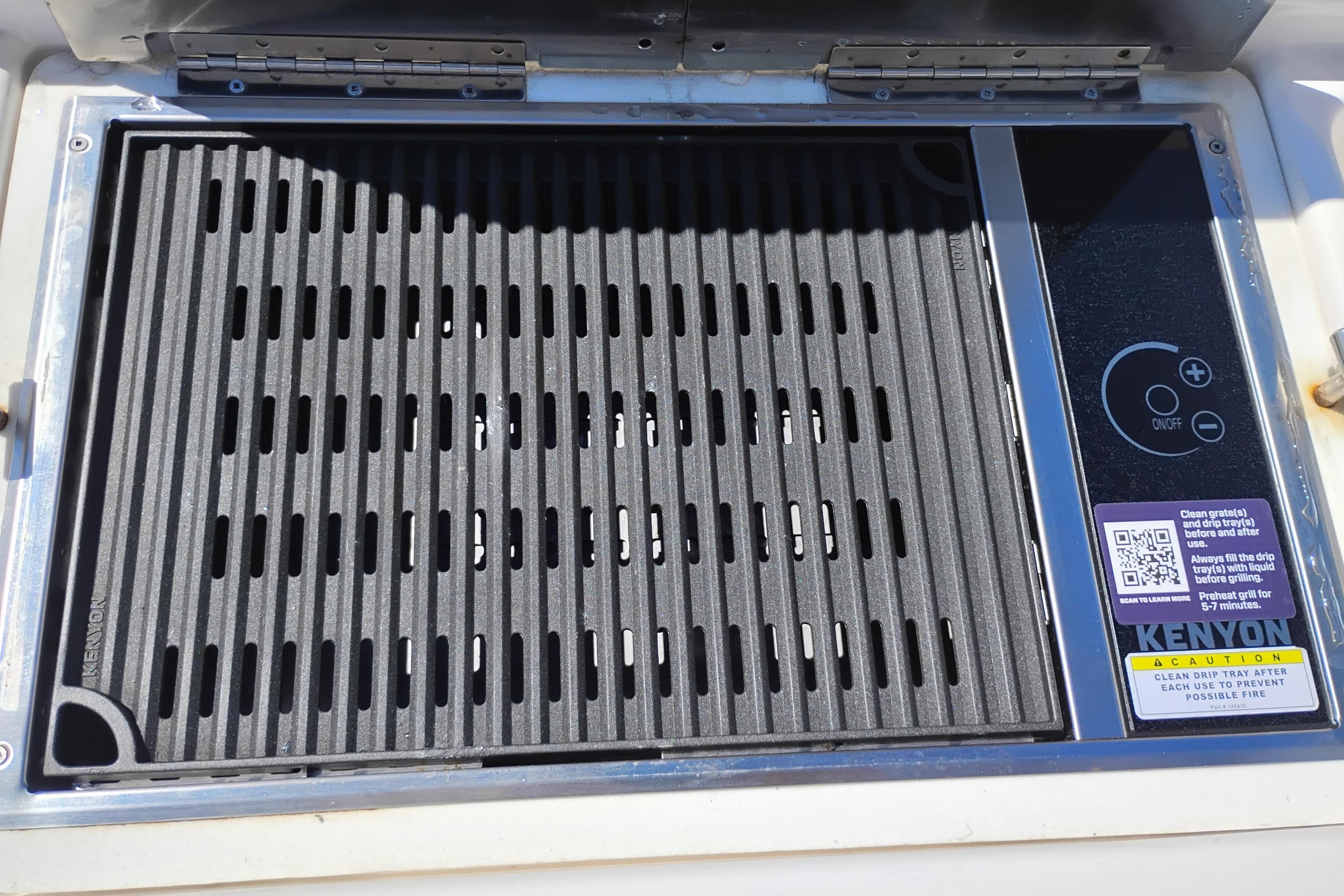 2024 Ranger Tugs R-27 boat grill with Kenyon electric cooktop.