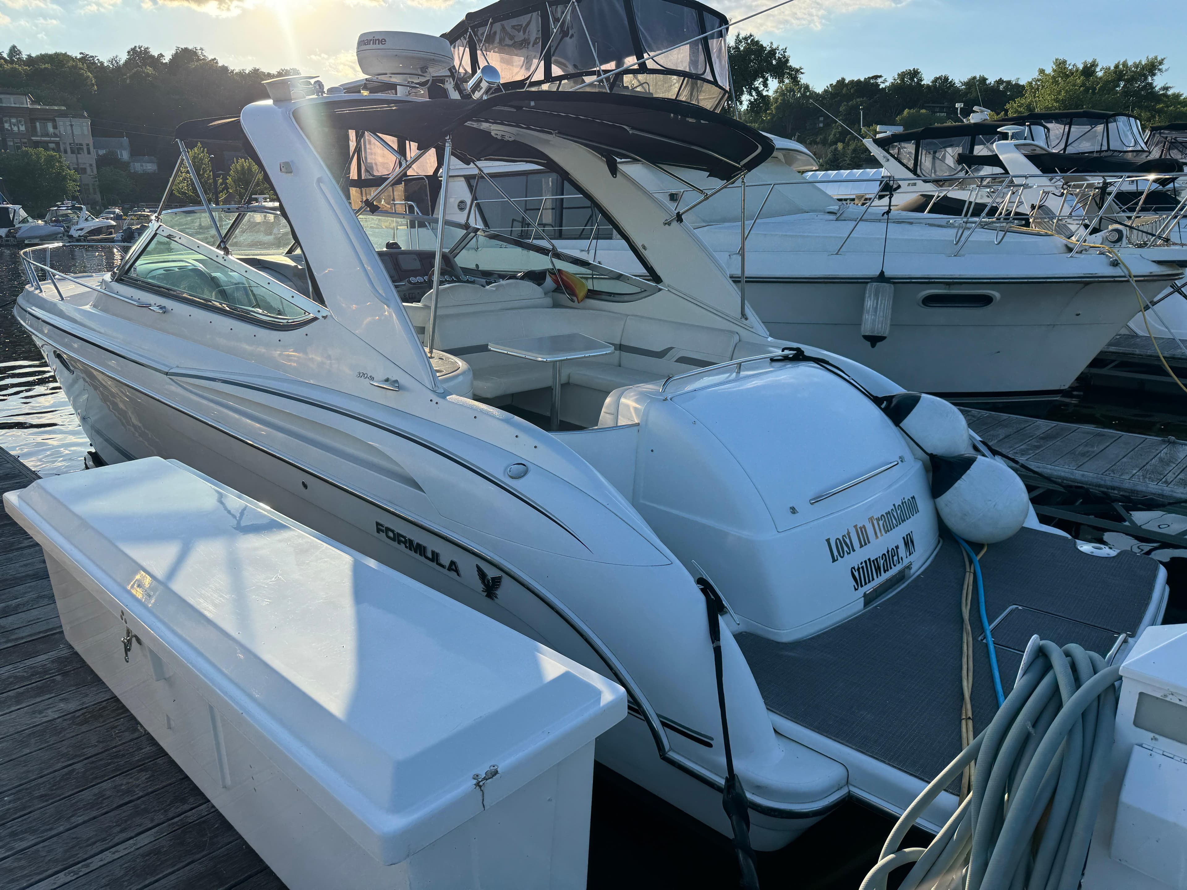2006 Formula 370 SS boat docked at marina, sunny day, Stillwater, MN.