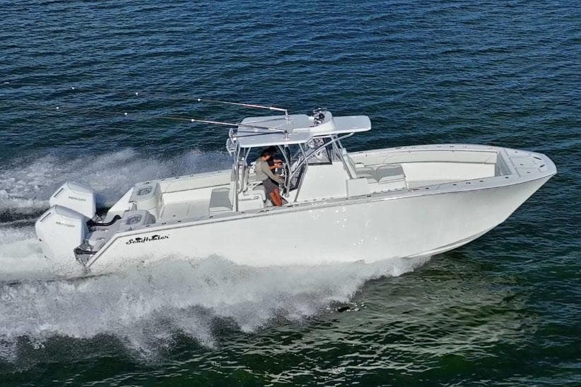 Manufacturer Provided Image: 2025 SeaHunter 38 CTS boat cruising on open water.