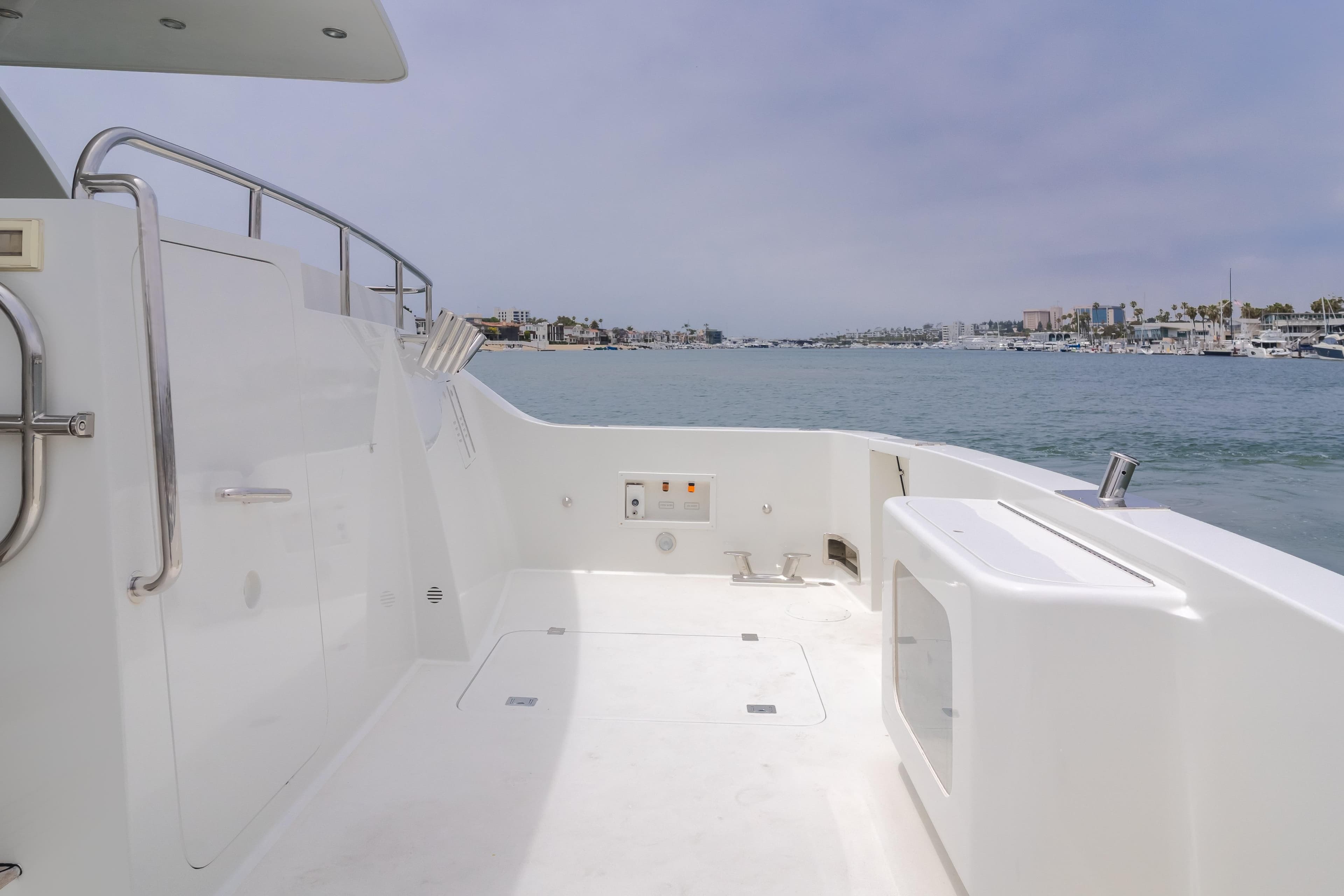 2006 Cheoy Lee 72' Raised Pilot House yacht deck with ocean view.