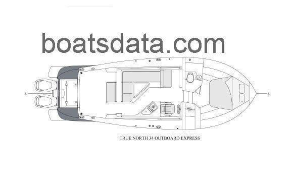 True North 34 Outboard Express 2024 boat layout diagram.