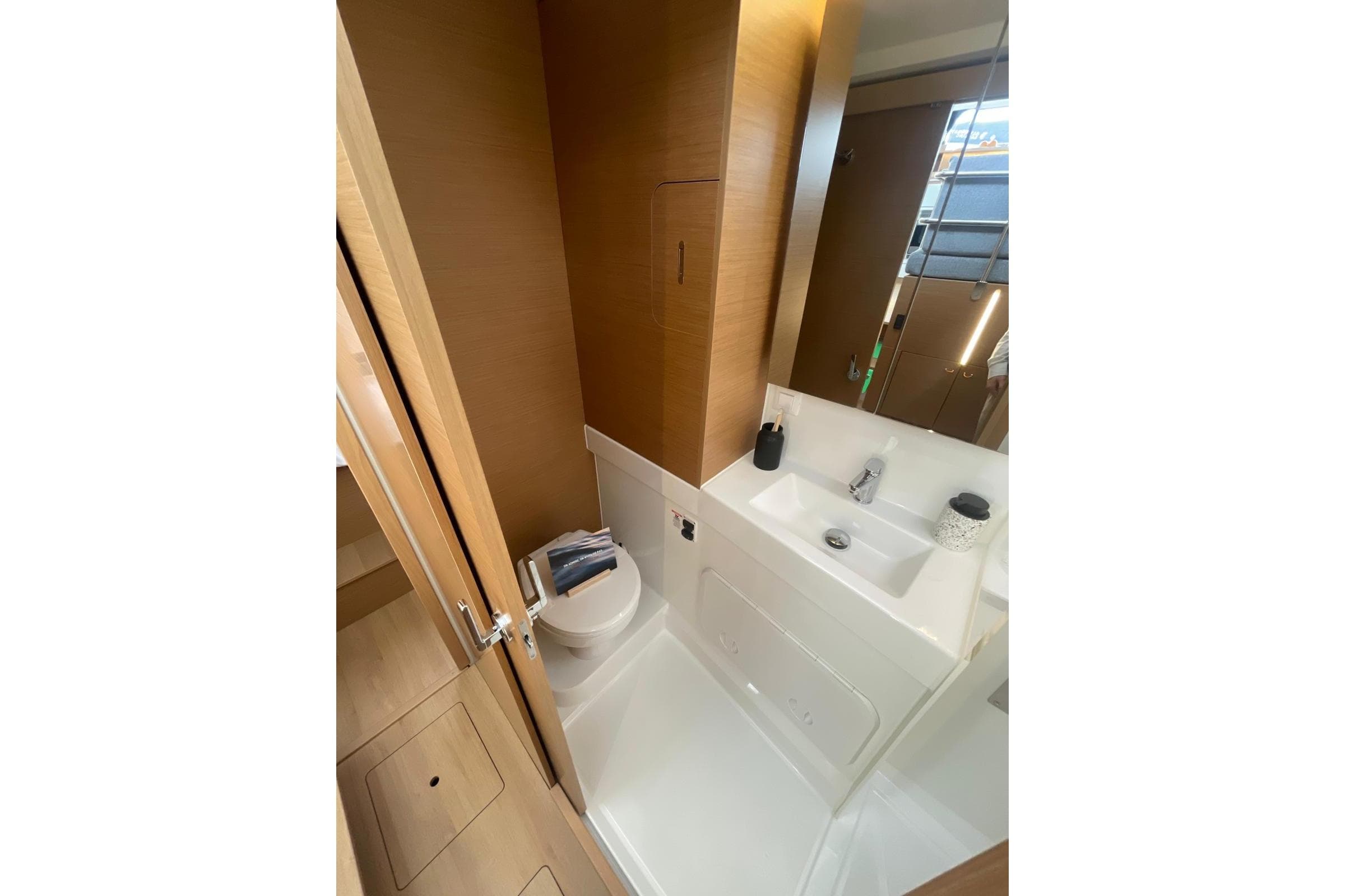 Modern bathroom in 2026 Excess EXCESS 11 yacht, featuring sleek design and compact amenities.