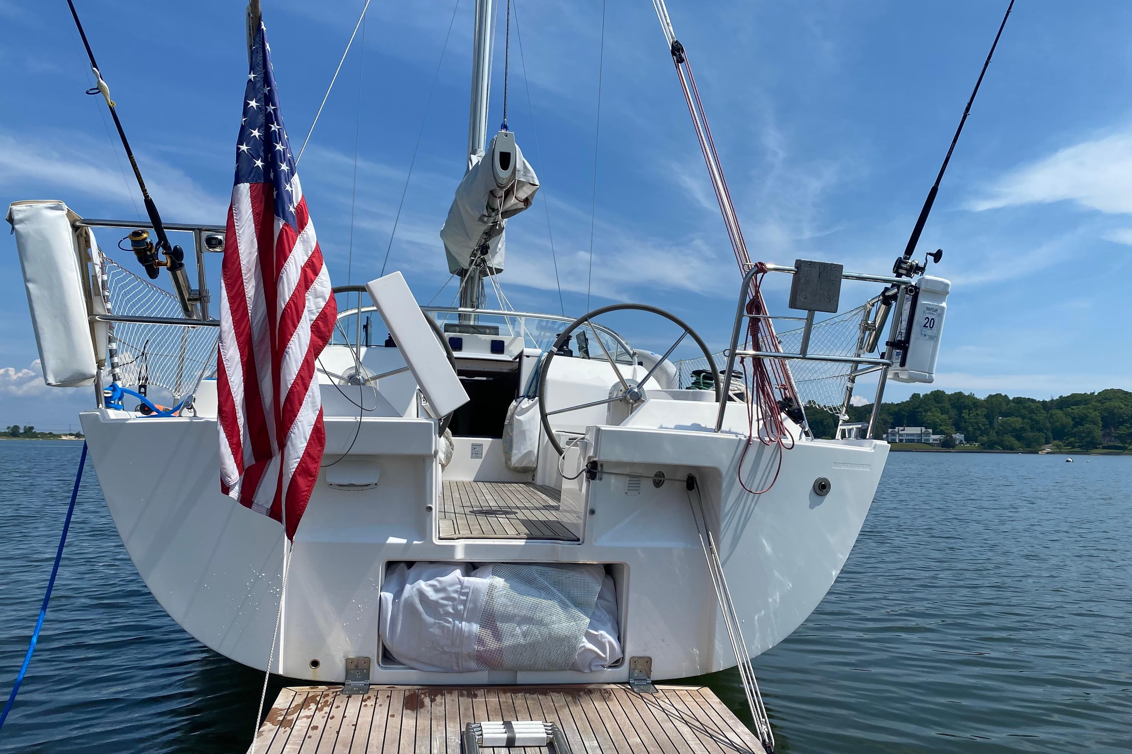 Transom Platform showing life raft or dinghy stowage