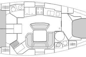 Floor plan of a 1995 Jeanneau Sun Odyssey 45.1 sailboat, showcasing interior layout.