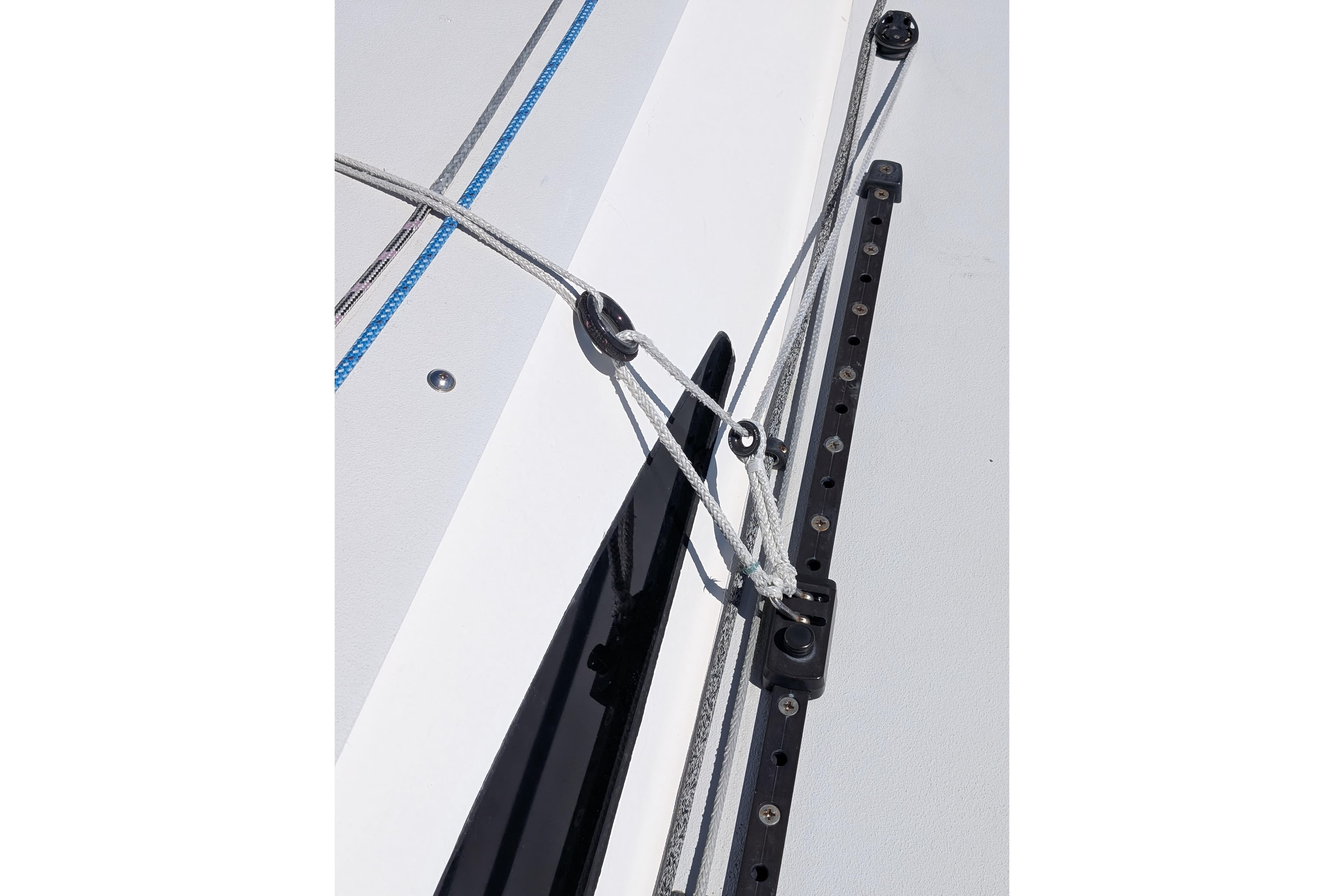 Close-up of 2018 J Boats J/121 deck rigging and hardware.