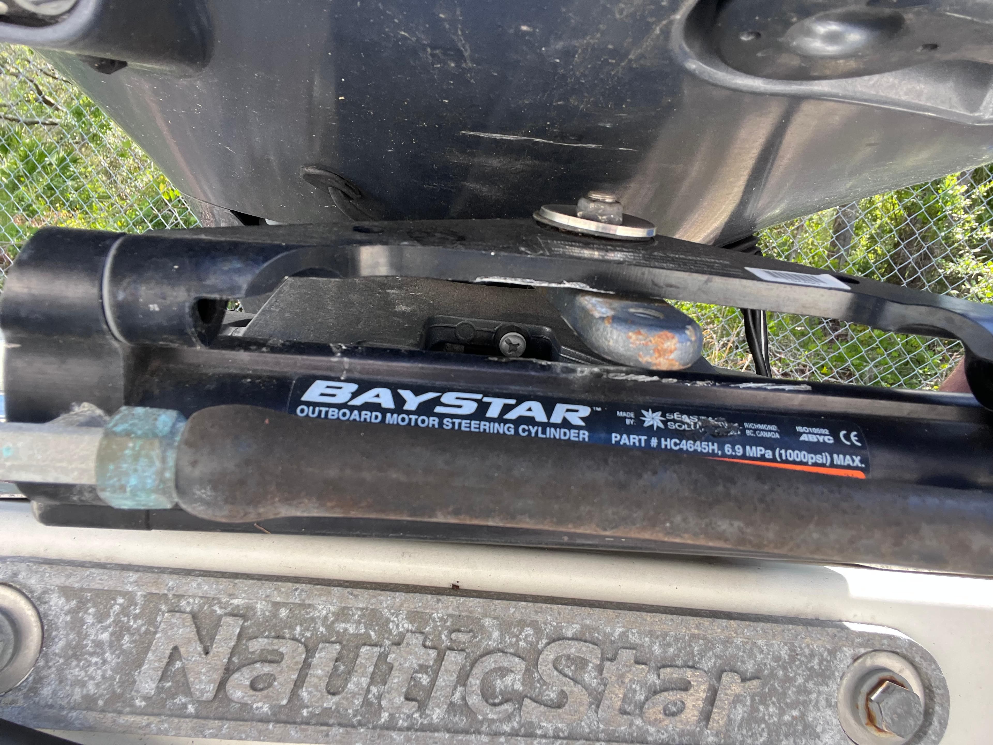 BayStar outboard motor steering cylinder on 2017 NauticStar 203SC Sport Deck boat.