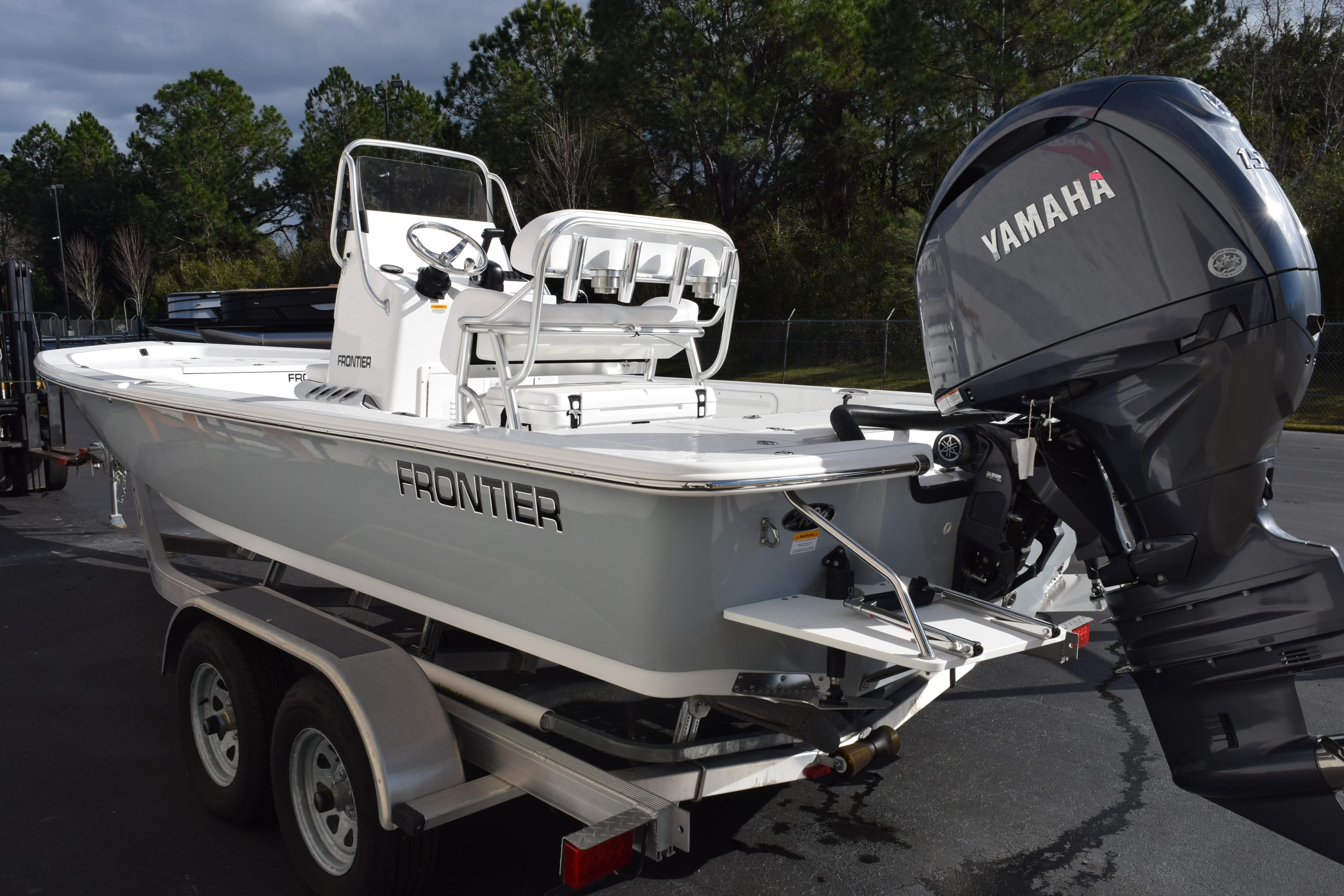 2026 Frontier 2104 boat with Yamaha engine on a trailer.