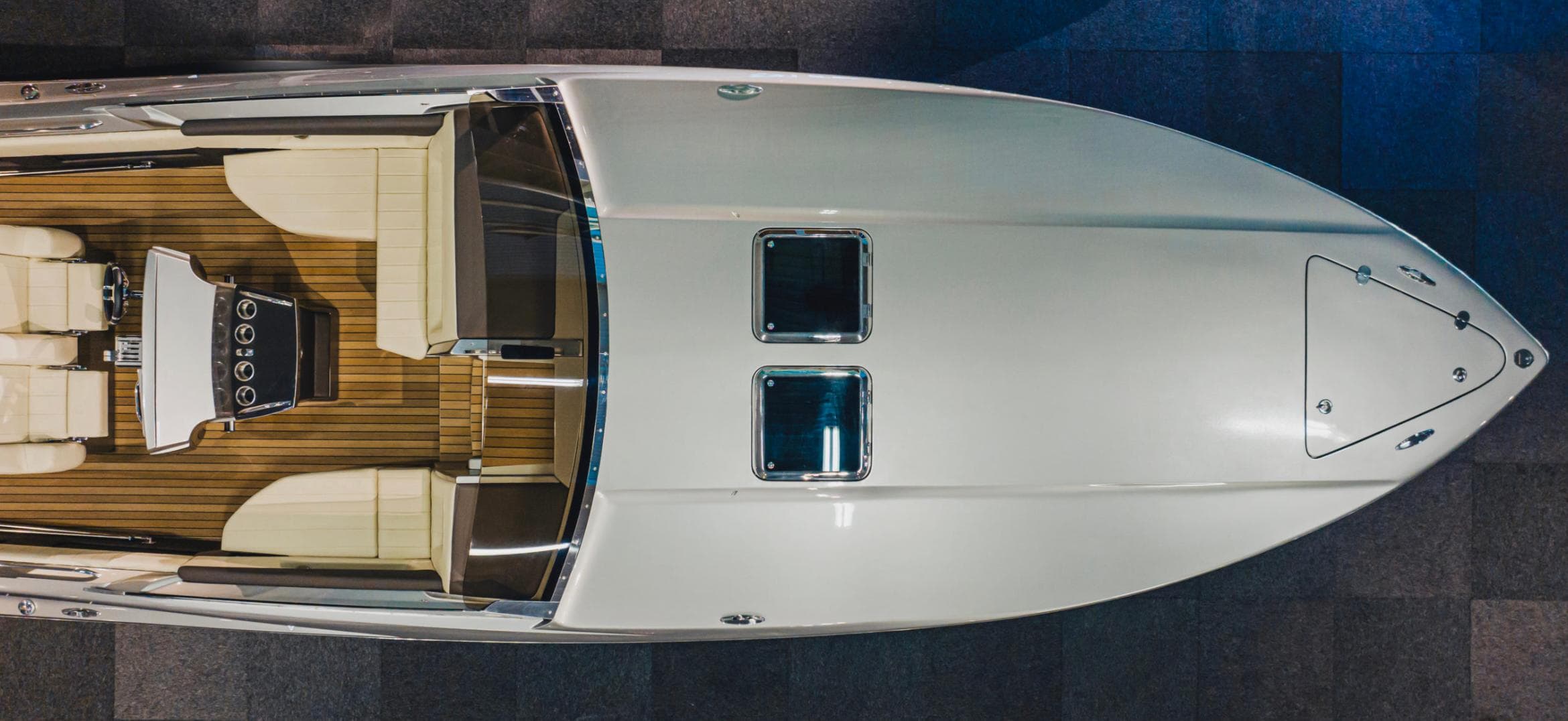 Aerial view of 2019 Nor-Tech 420 Monte Carlo yacht.