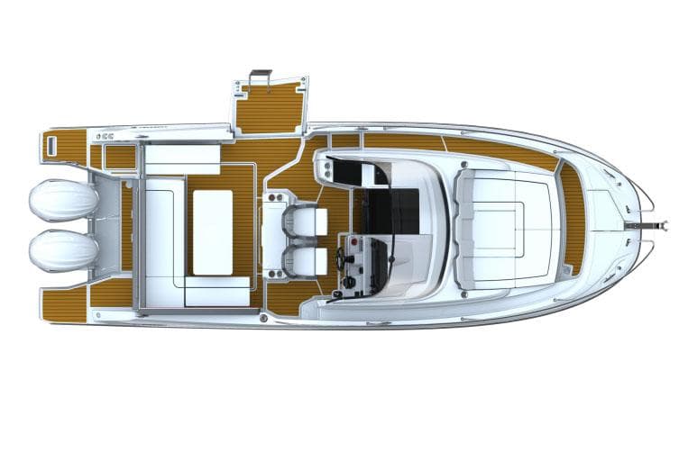 Manufacturer Provided Image: 2026 Jeanneau Leader 9.0 WA Series 2 boat, top view, showcasing deck layout and twin engines.