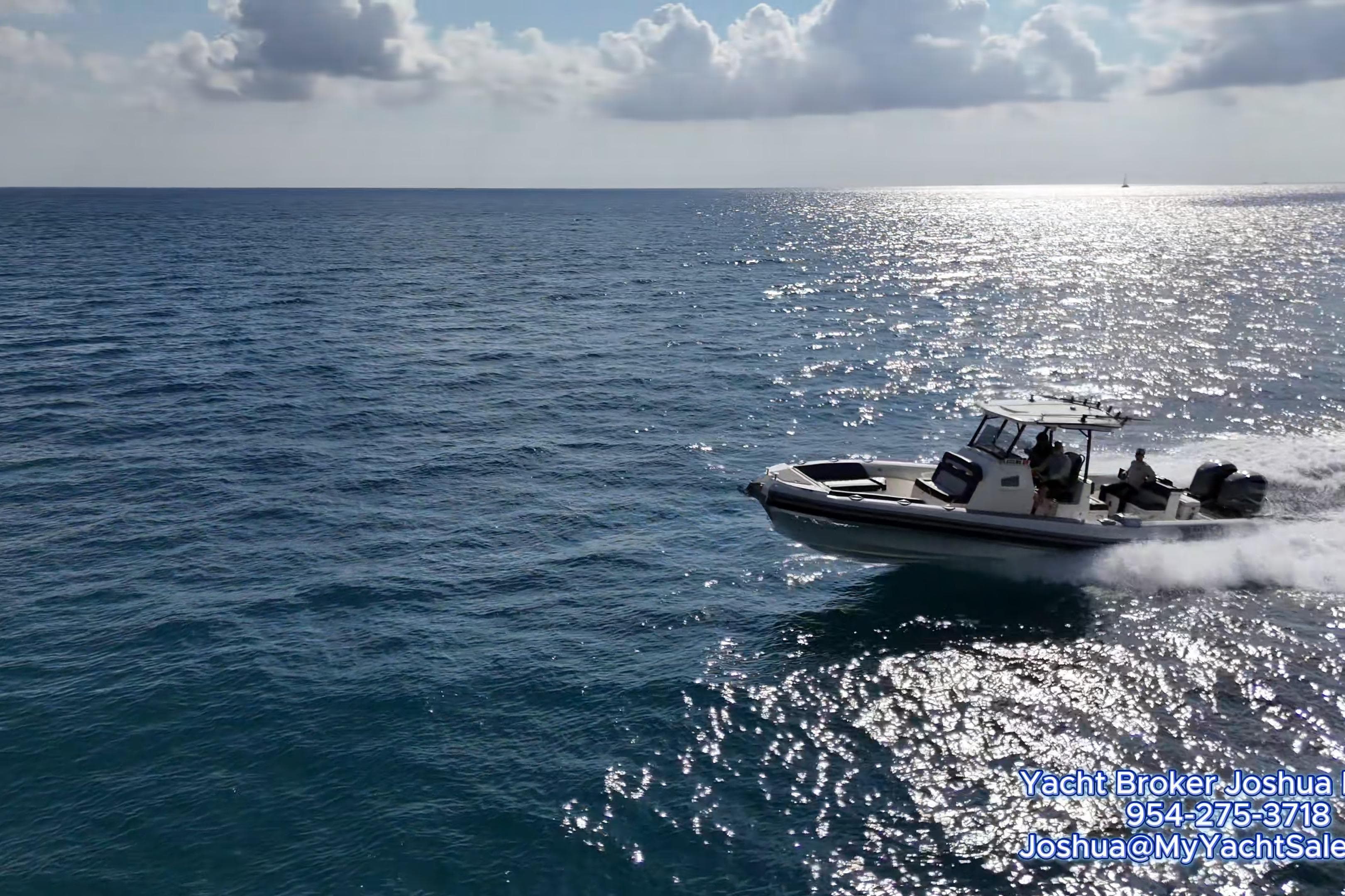 2018 RIB CVL Colt 35 cruising on open sea under cloudy sky.