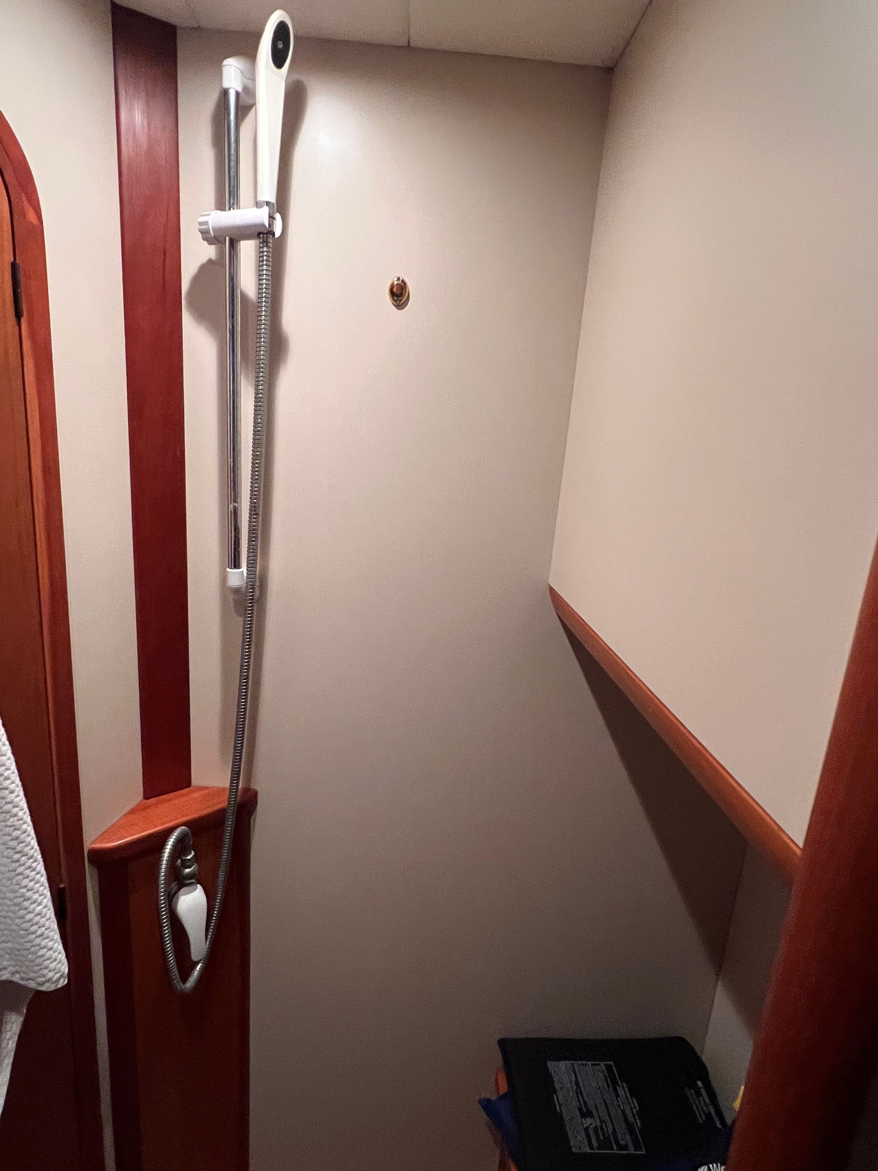 Shower in the bathroom of a 2003 Apreamare 40 yacht.